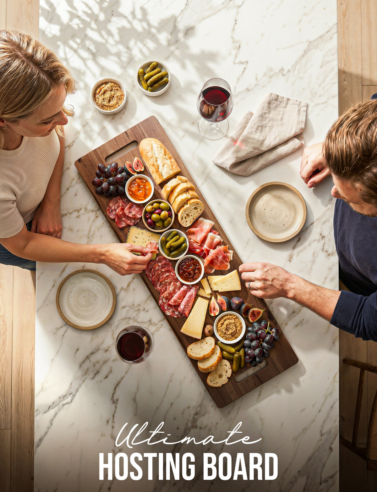 36" Large Acacia Wood Charcuterie Board with Handles (Walnut color)-thumbmail-4