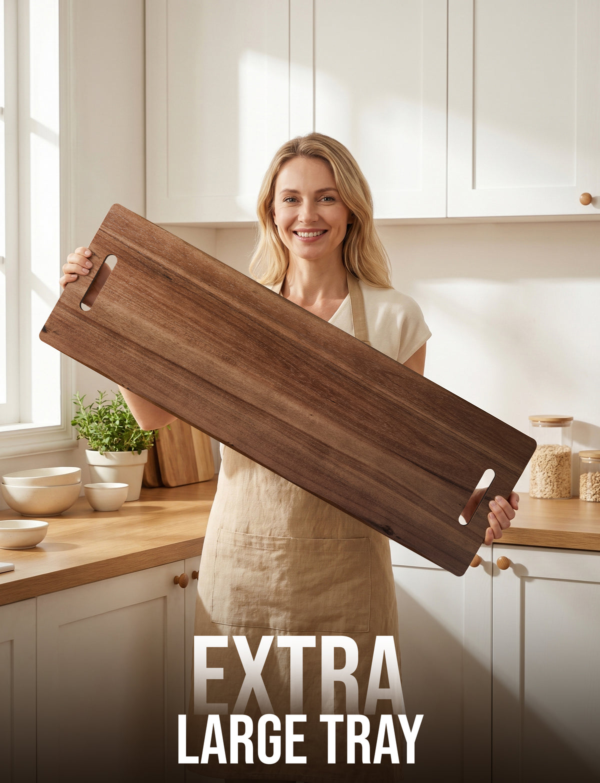 36" Large Acacia Wood Charcuterie Board with Handles (Walnut color)-thumbmail-6