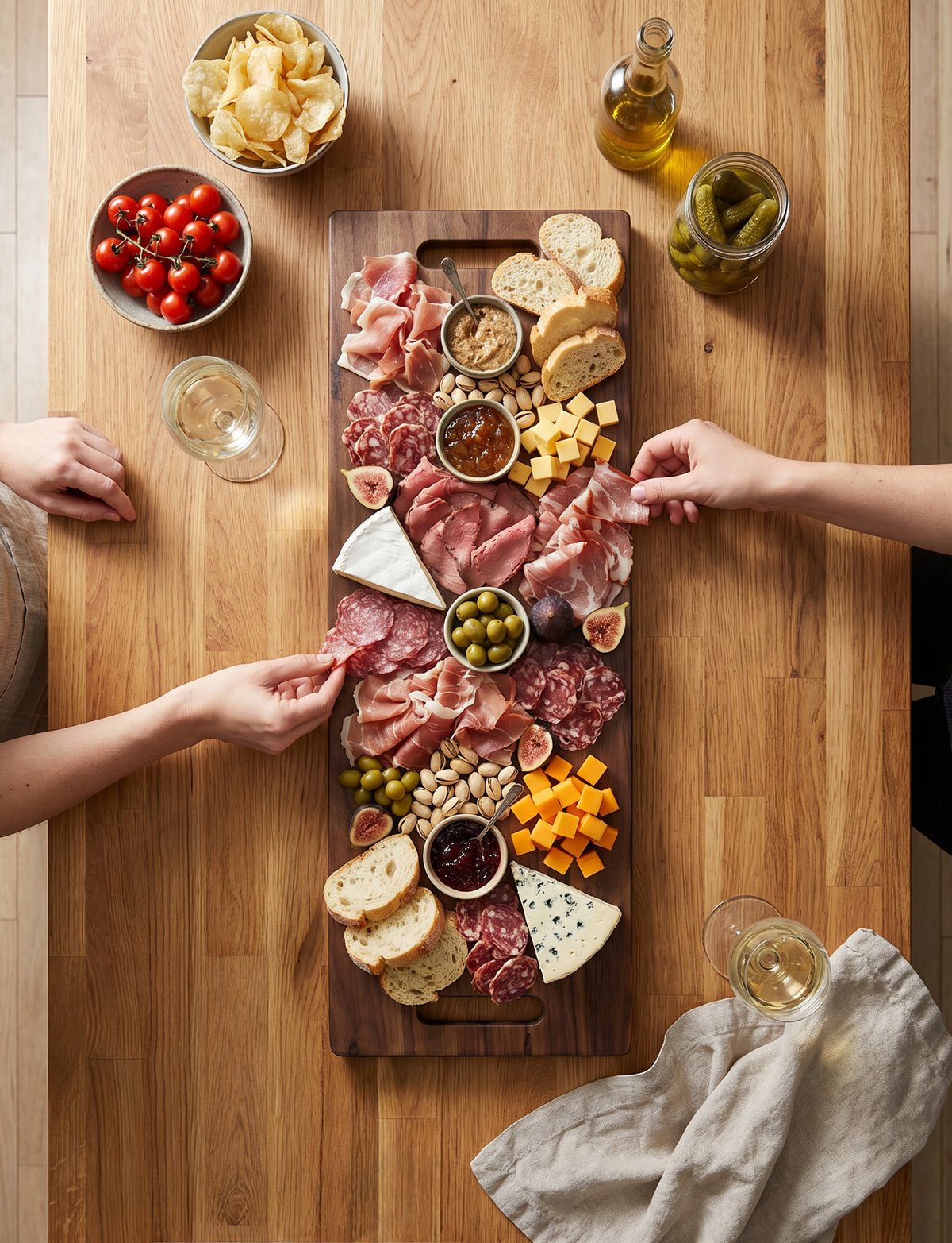 36" Large Acacia Wood Charcuterie Board with Handles (Walnut color)-thumbmail-8