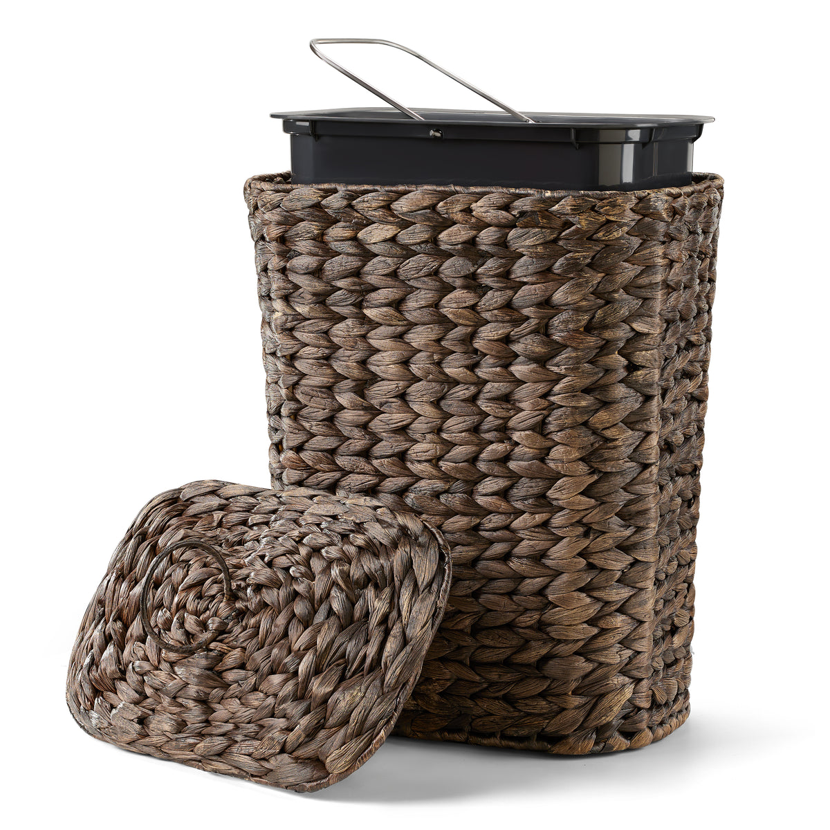 3 Gallon Large Wicker Trash Can with Lid, Boho Bathroom Garbage Can-thumbmail-1