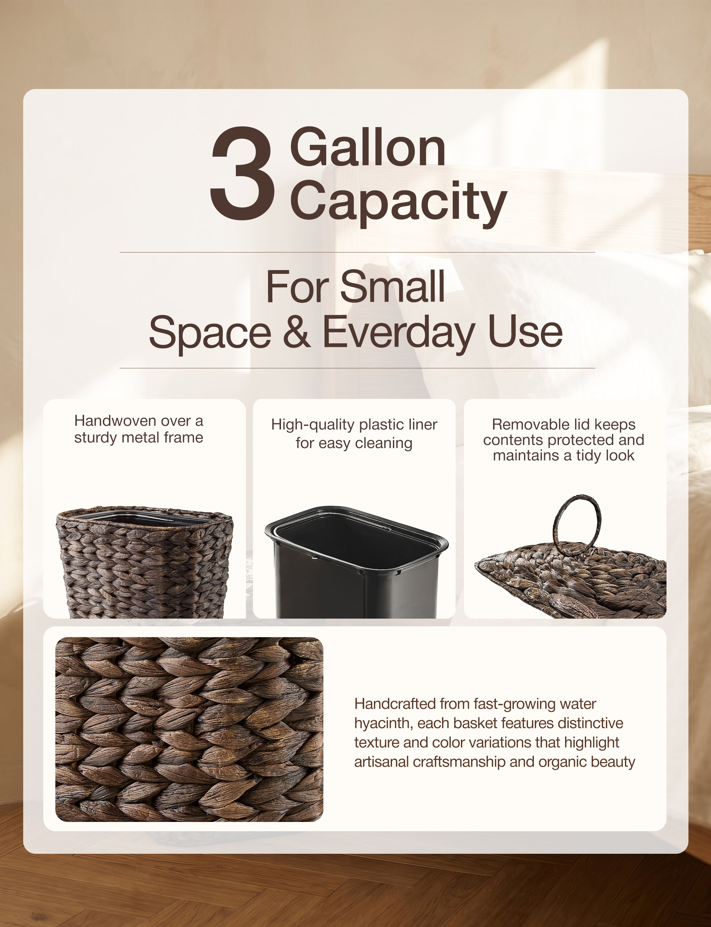 3 Gallon Large Wicker Trash Can with Lid, Boho Bathroom Garbage Can-thumbmail-5