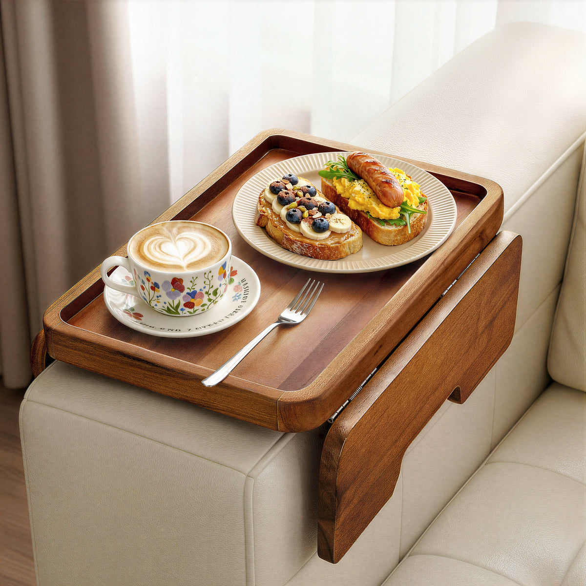 Wood Sofa Armrest Tray, Foldable Couch Arm Table, 13.75" x 9.5" x 1"-thumbmail-1