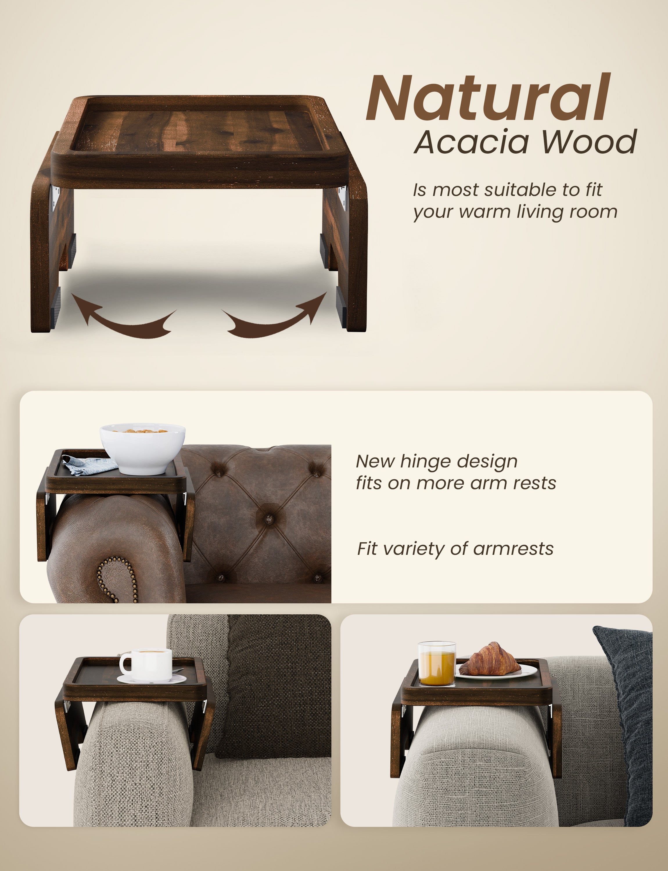 Reg Sofa Arm Tray 4 Hinges - Walnut color-thumbmail-3