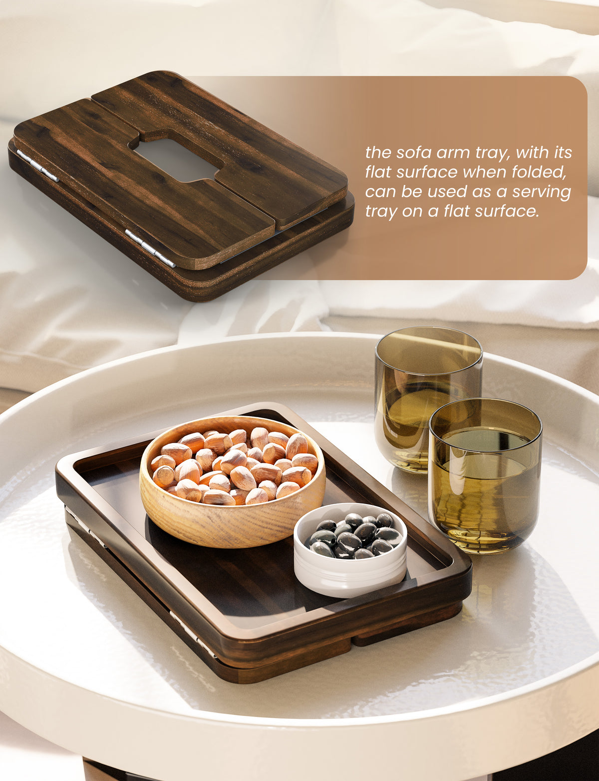 Reg Sofa Arm Tray 4 Hinges - Walnut color-thumbmail-4