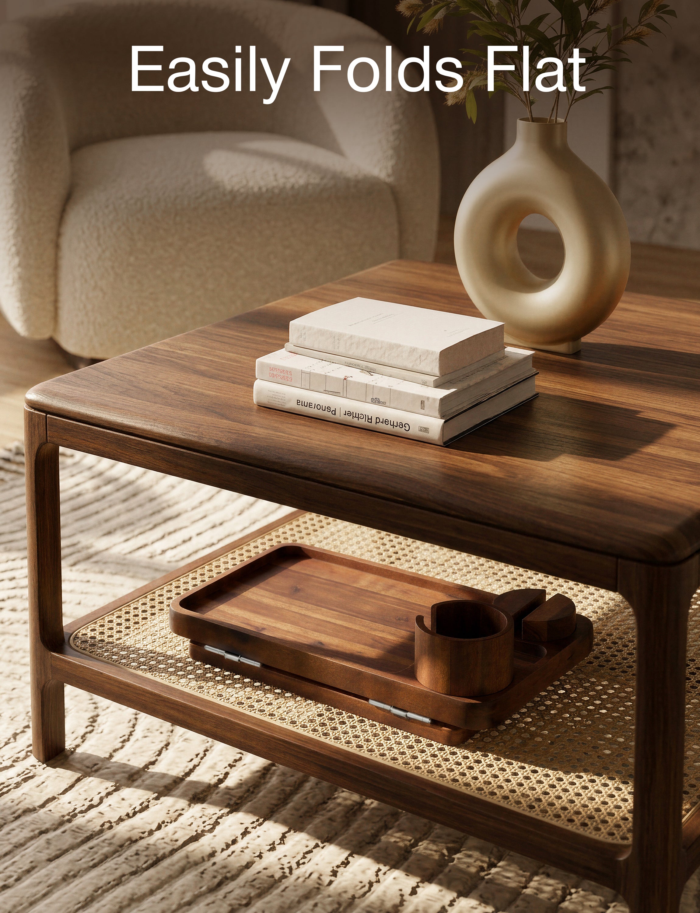 Acacia Sofa Arm Tray with Phone & Cup Holder - Walnut color-thumbmail-6