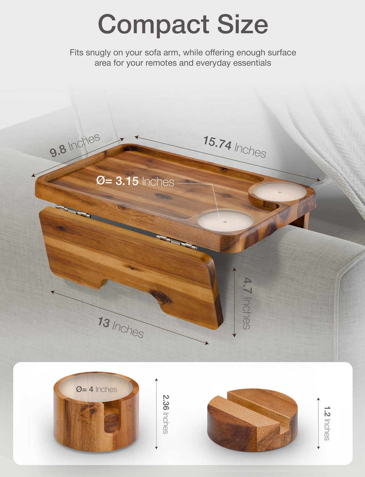 Acacia Sofa Arm Tray with Phone & Cup Holder - Acacia color-thumbmail-3