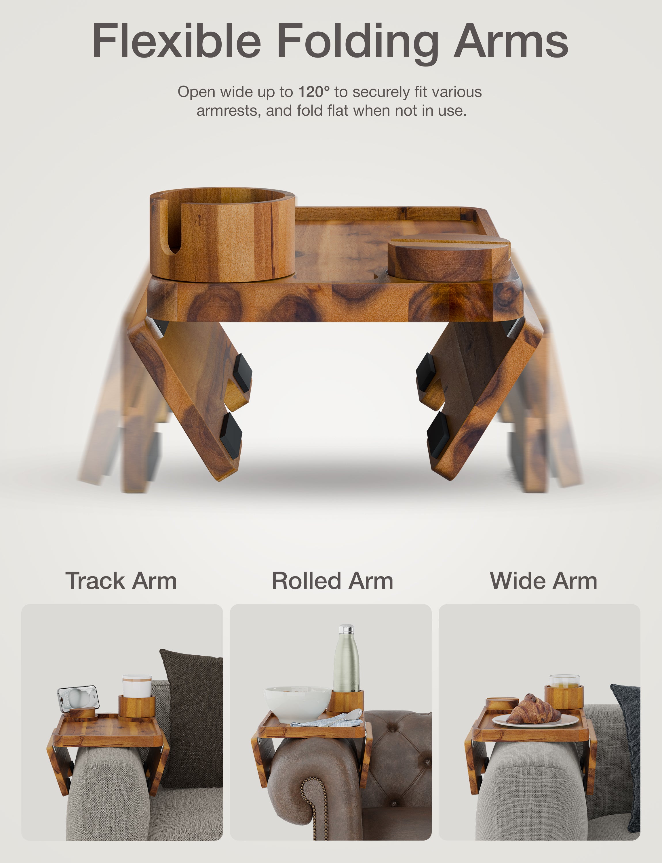 Acacia Sofa Arm Tray with Phone & Cup Holder - Acacia color-thumbmail-4