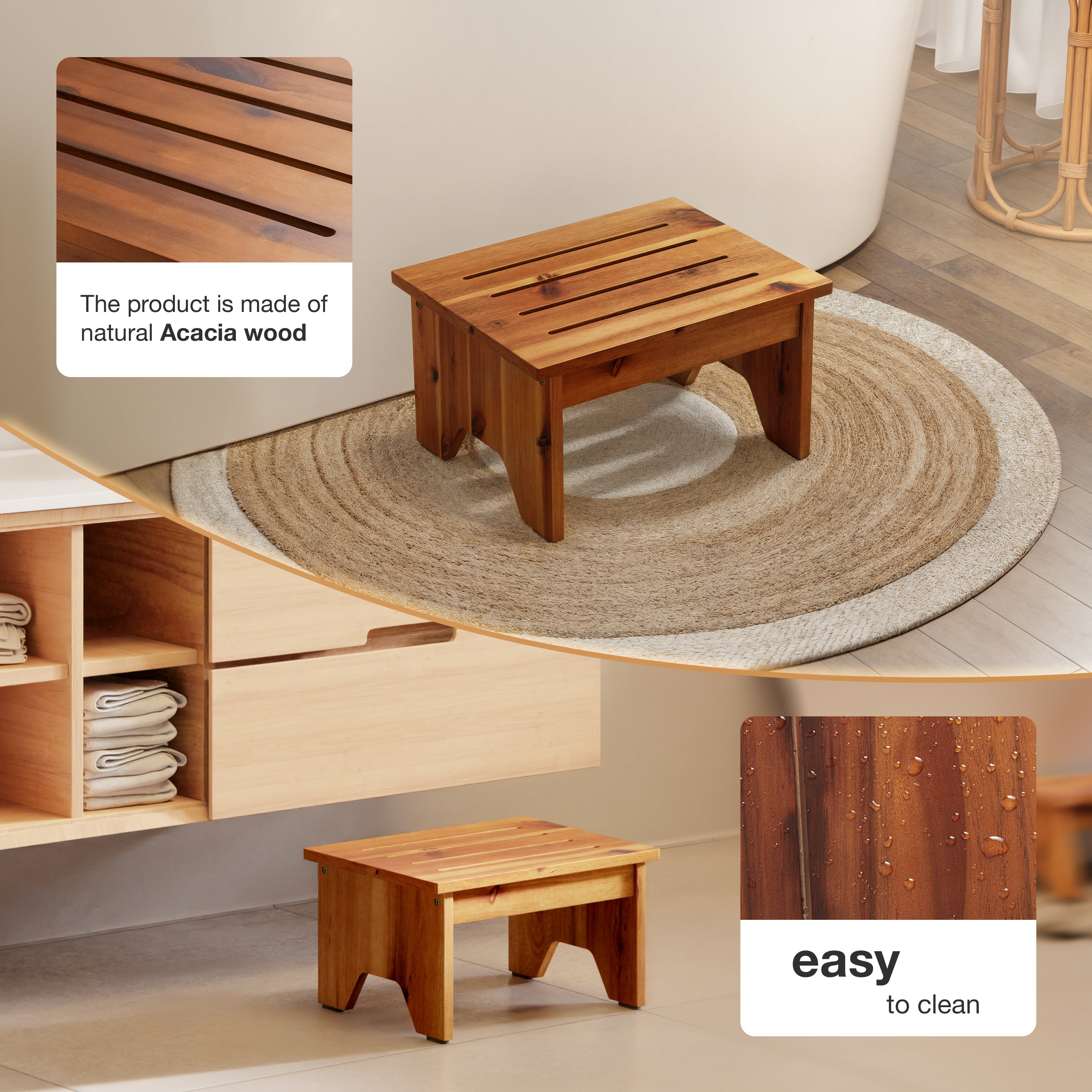 9" One Step Stool for Adult - Acacia color-thumbmail-1