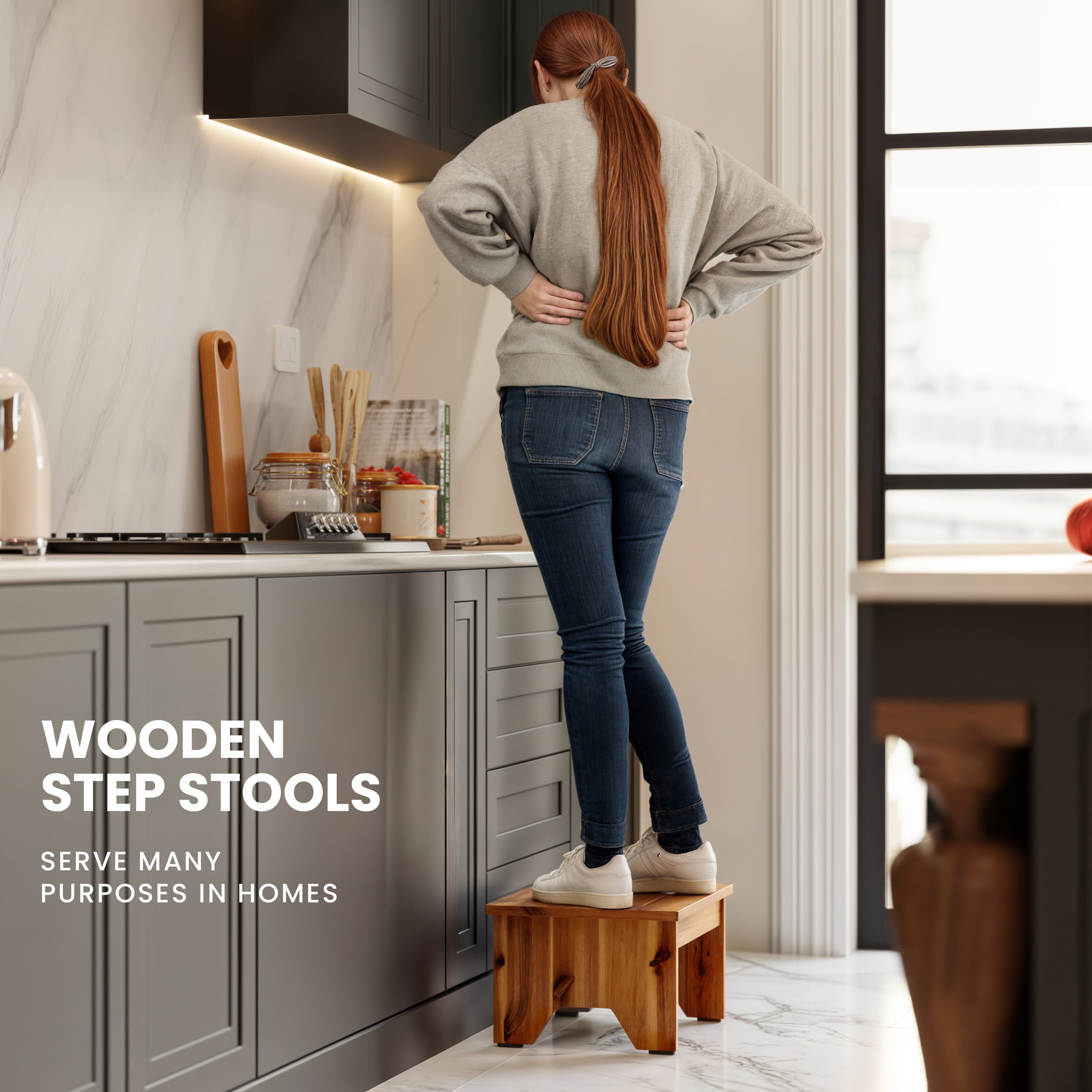 9" One Step Stool for Adult - Acacia color-thumbmail-2