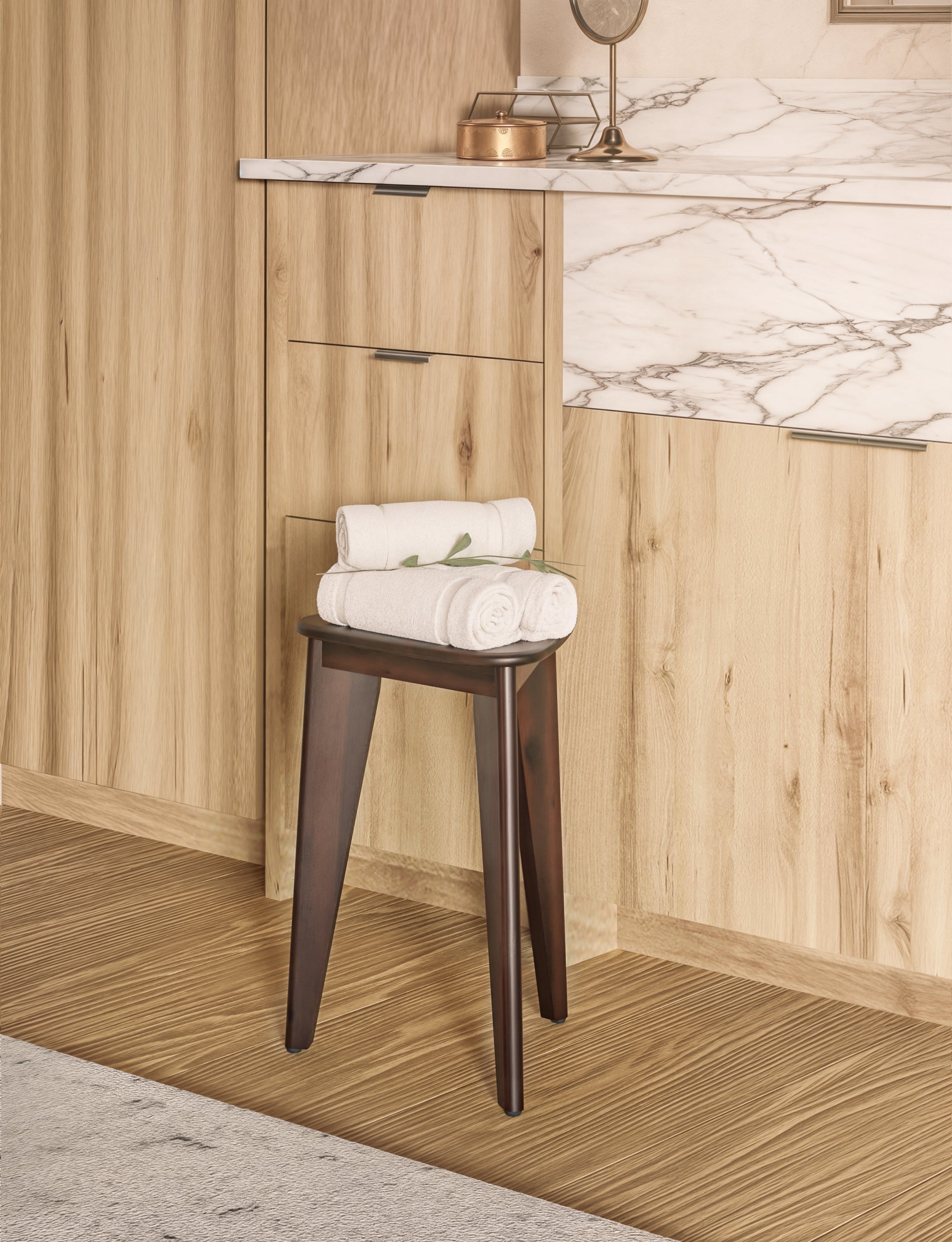 18" Corner Shower Bench for Inside Shower, Round Edge, Walnut Color-thumbmail-2