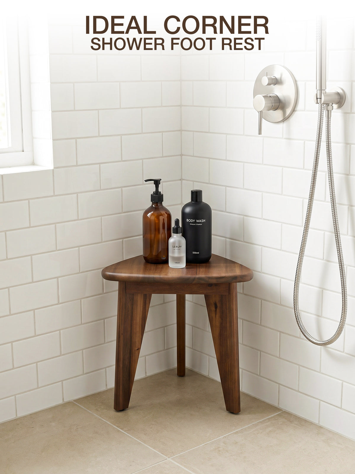 18" Shower Corner Shelf 3 Legs - Acacia