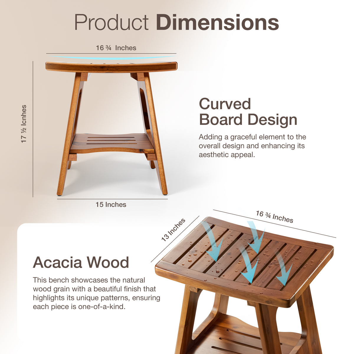 18" Reg shower bench stool Version 2 - Acacia color-thumbmail-3