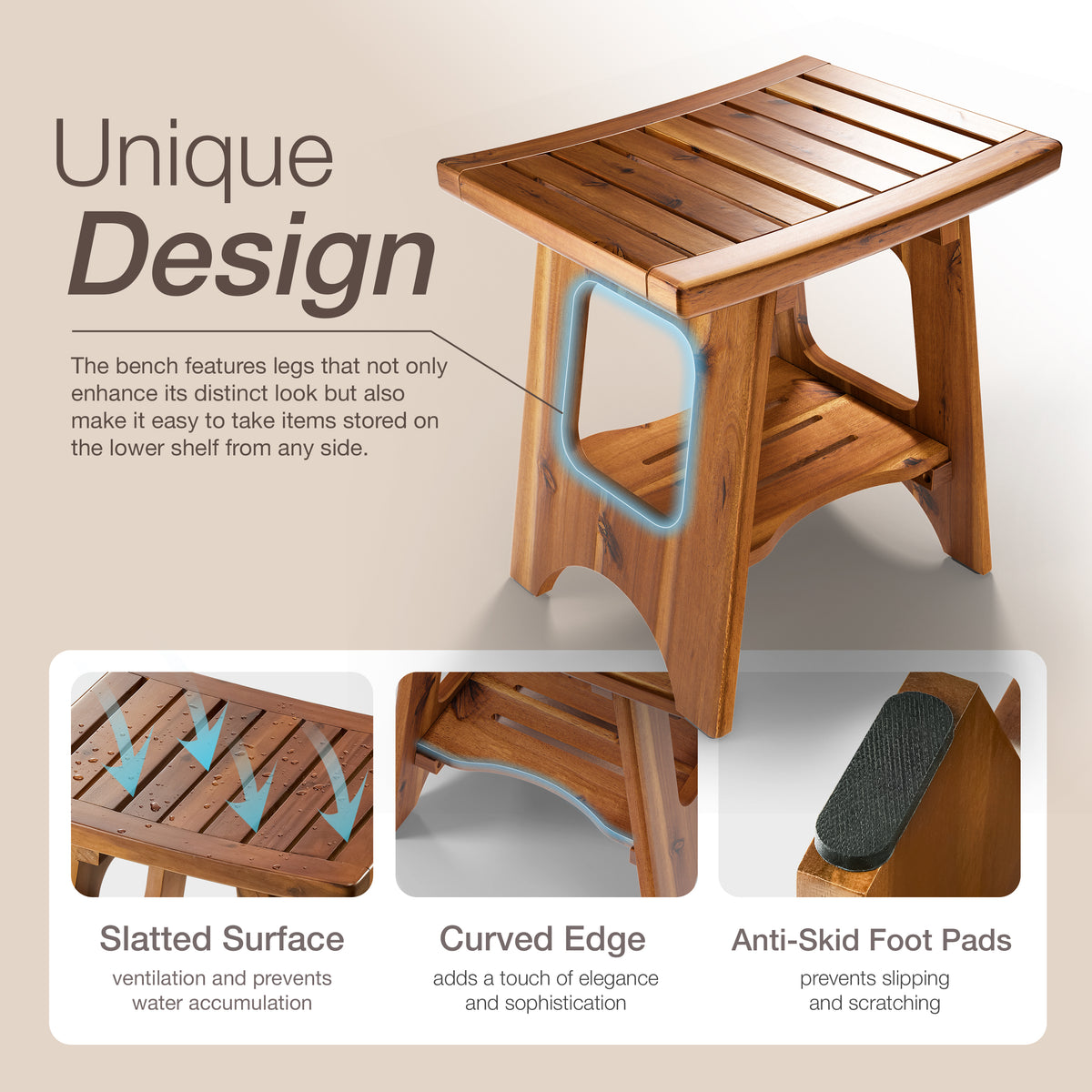 18" Reg shower bench stool Version 2 - Acacia color-thumbmail-4