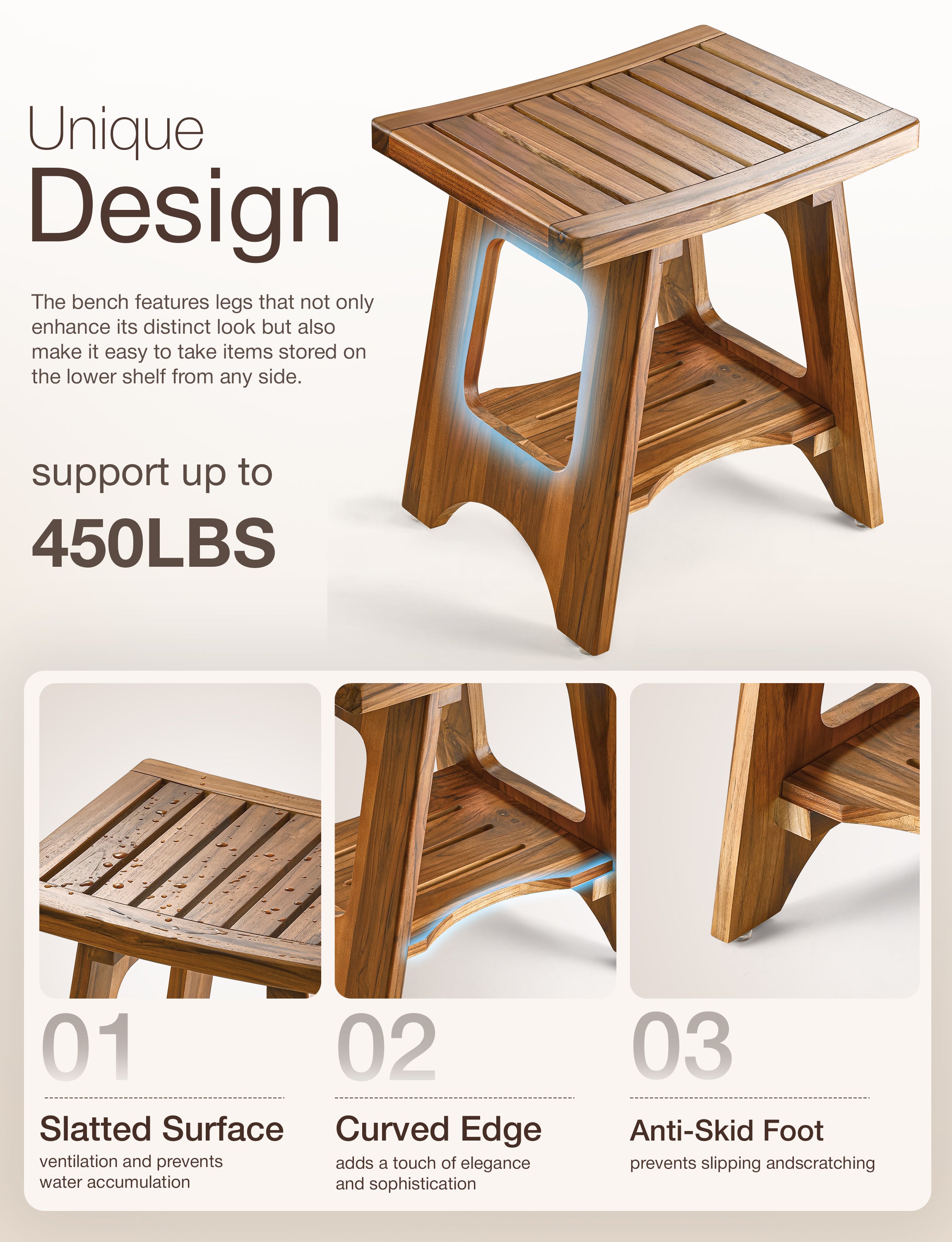 18" Teak reg shower bench stool - Teak color-thumbmail-5