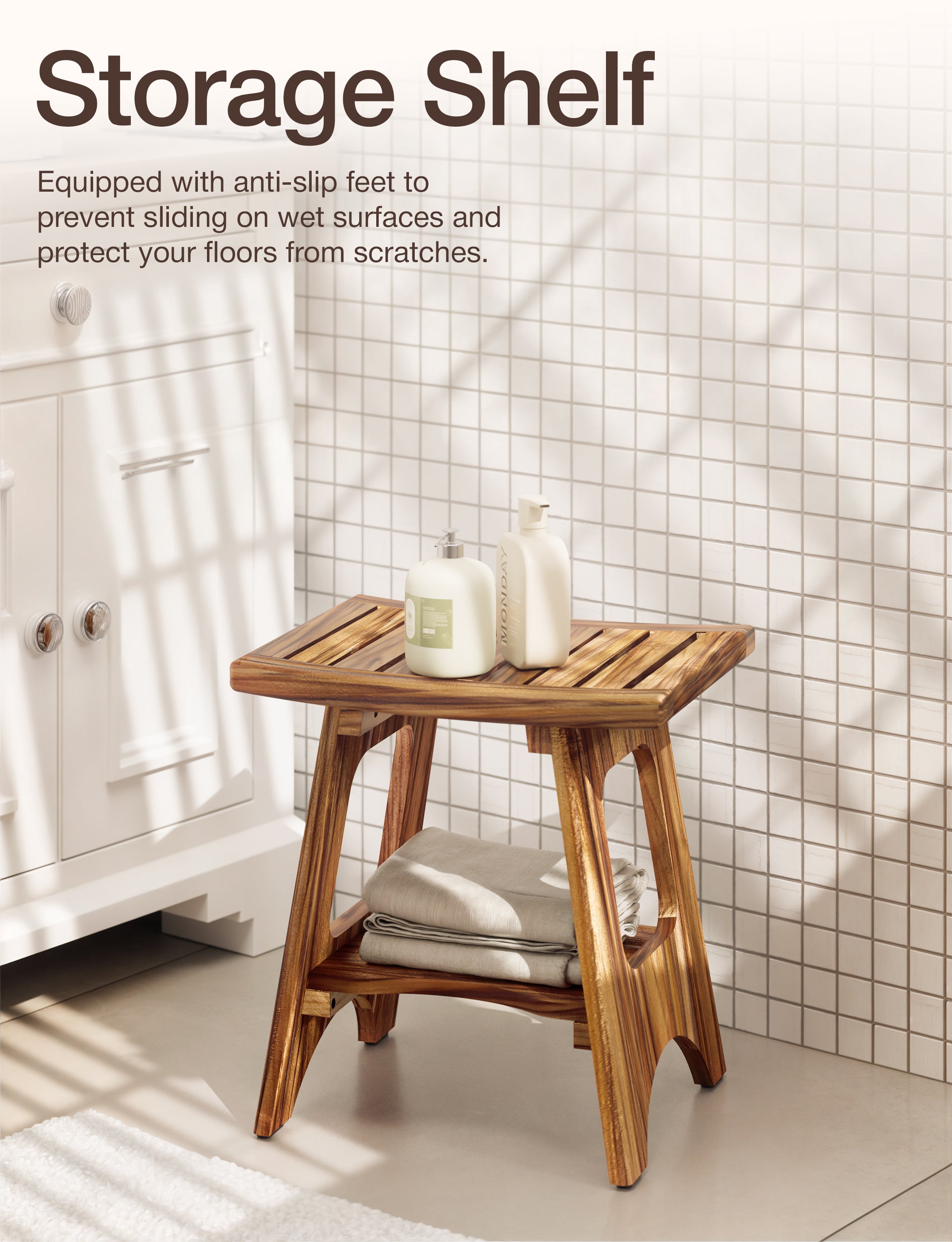 18" Teak reg shower bench stool - Teak color-thumbmail-8