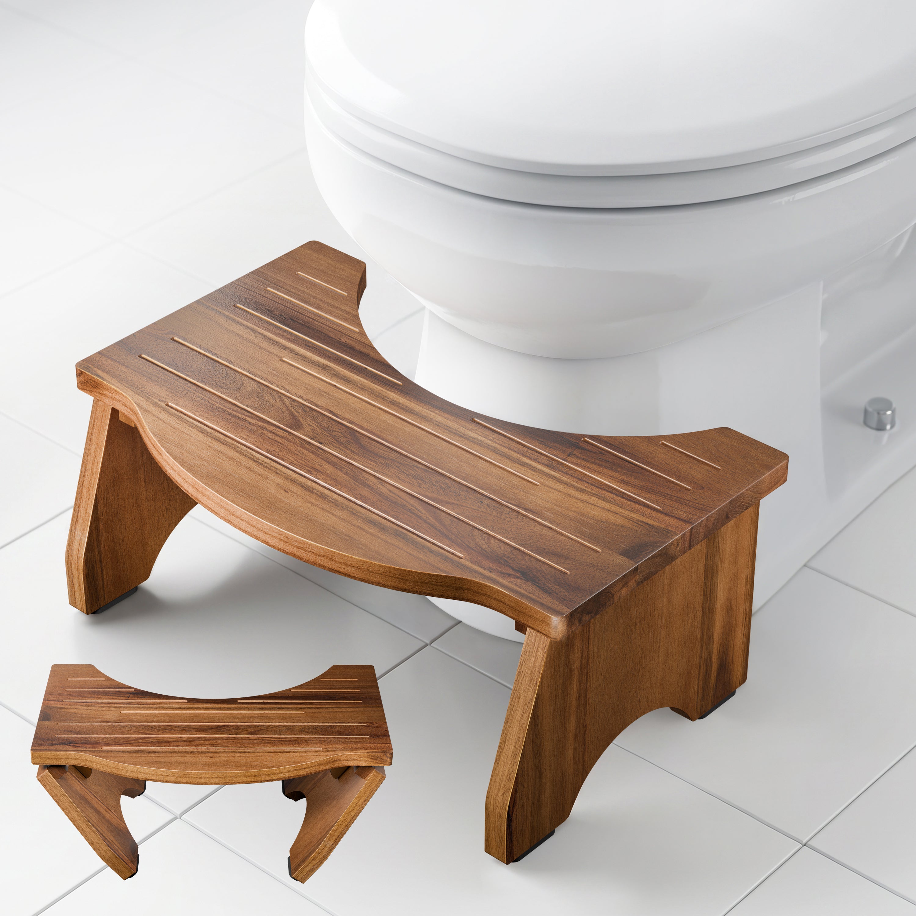 Foldable Toilet Stool, Acacia Wood Poop Stool For Adults, 7.2"H