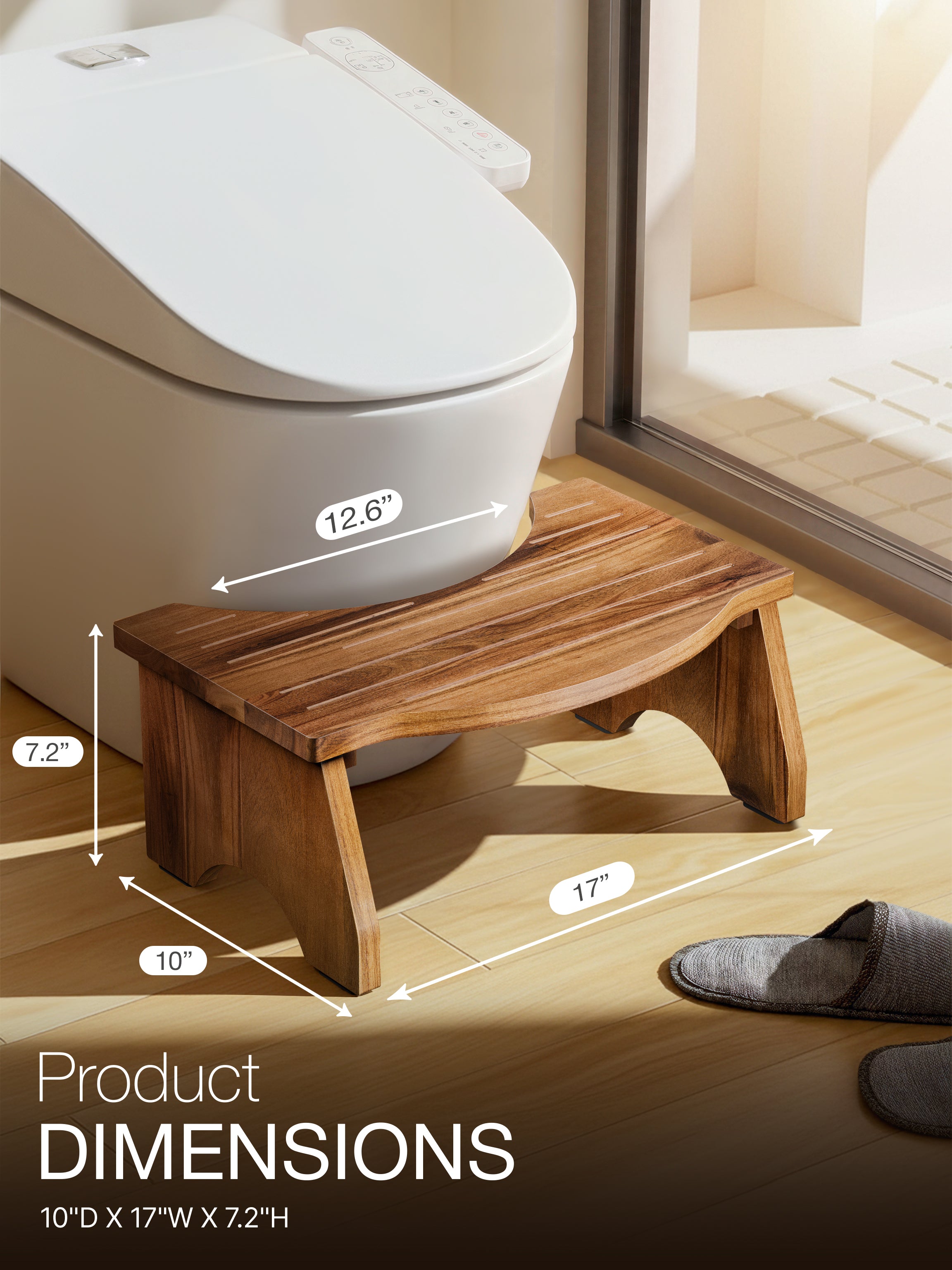 Foldable Toilet Stool, Acacia Wood Poop Stool For Adults, 7.2"H-thumbmail-3