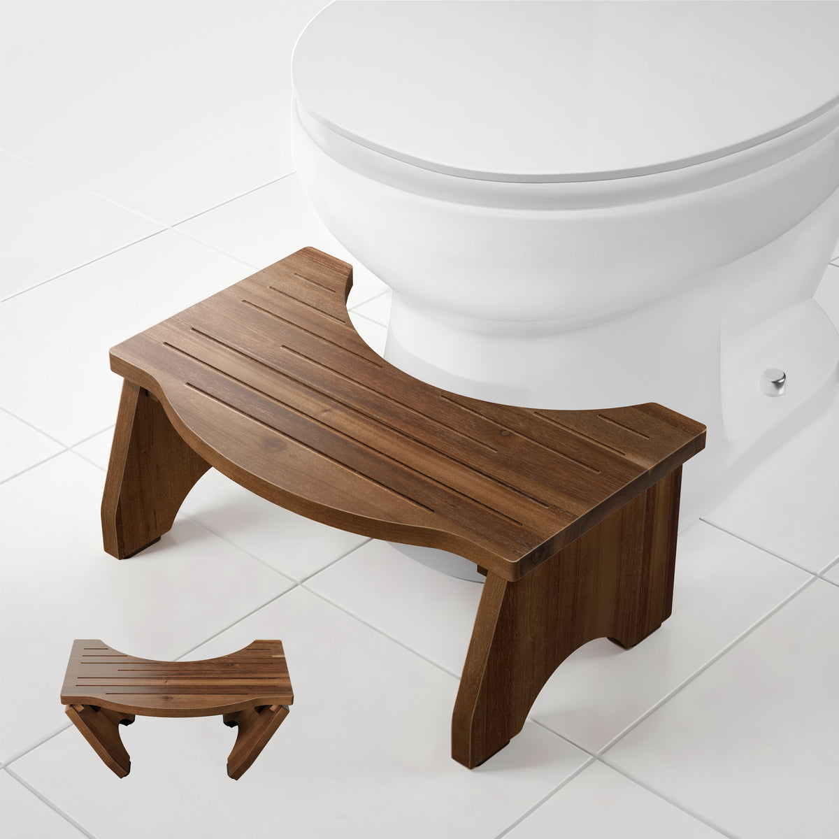 7.2" Foldable Toilet Foot Stool For Adults, Non-slip, Walnut Color-thumbmail-5