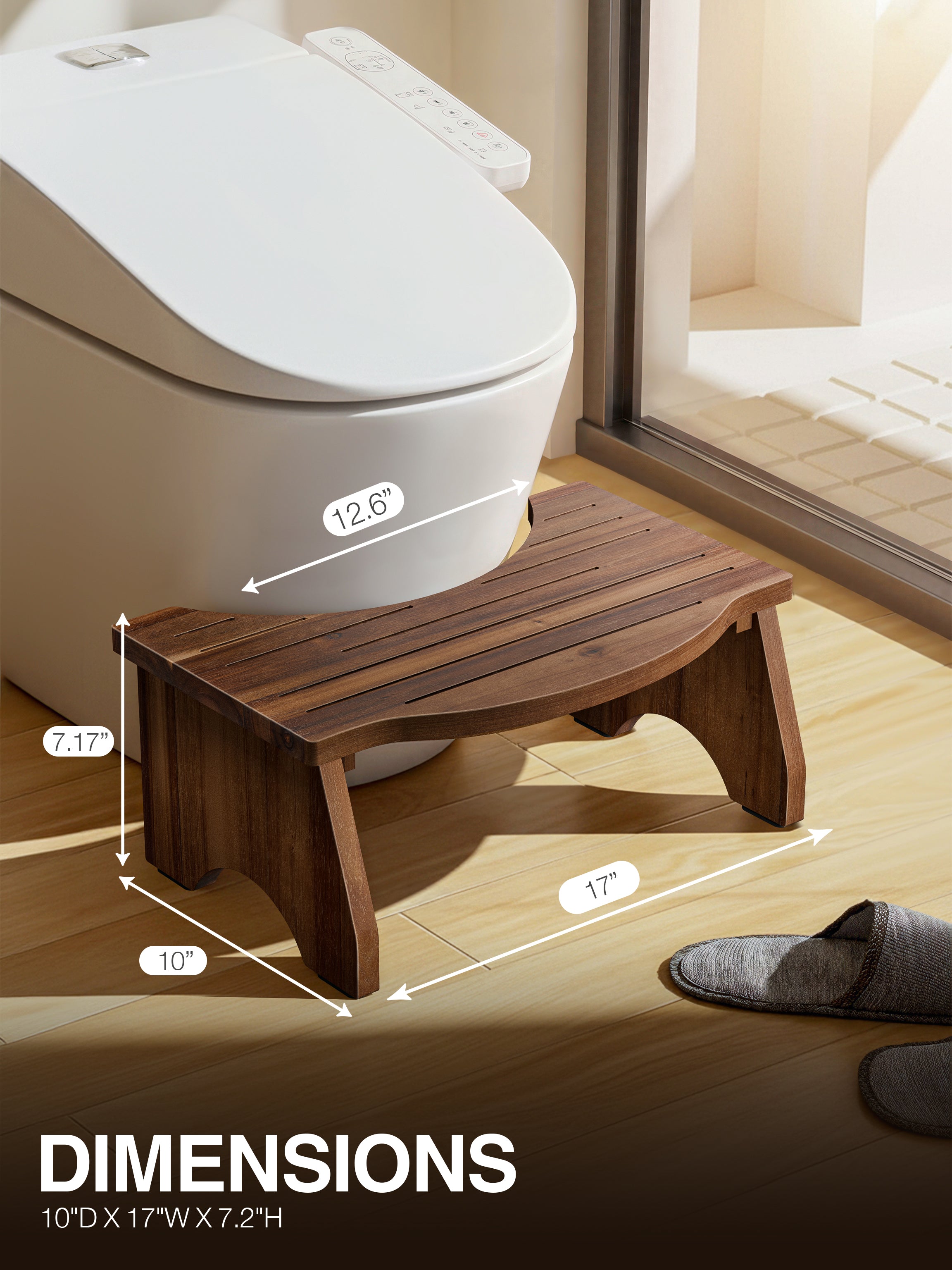 7.2" Foldable Toilet Foot Stool For Adults, Non-slip, Walnut Color-thumbmail-6