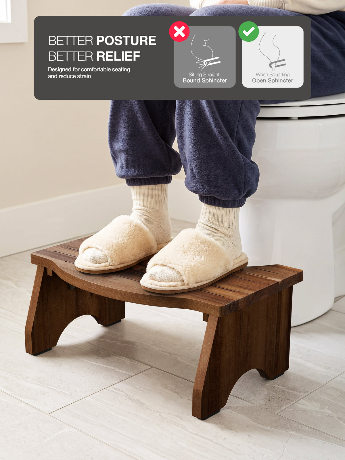 7.2" Foldable Toilet Foot Stool For Adults, Non-slip, Walnut Color-thumbmail-1