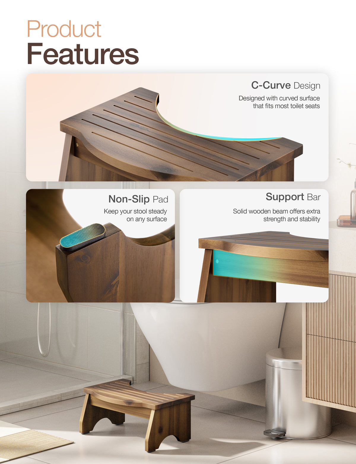 7" Toilet Step Stool for Adult - Walnut color-thumbmail-4