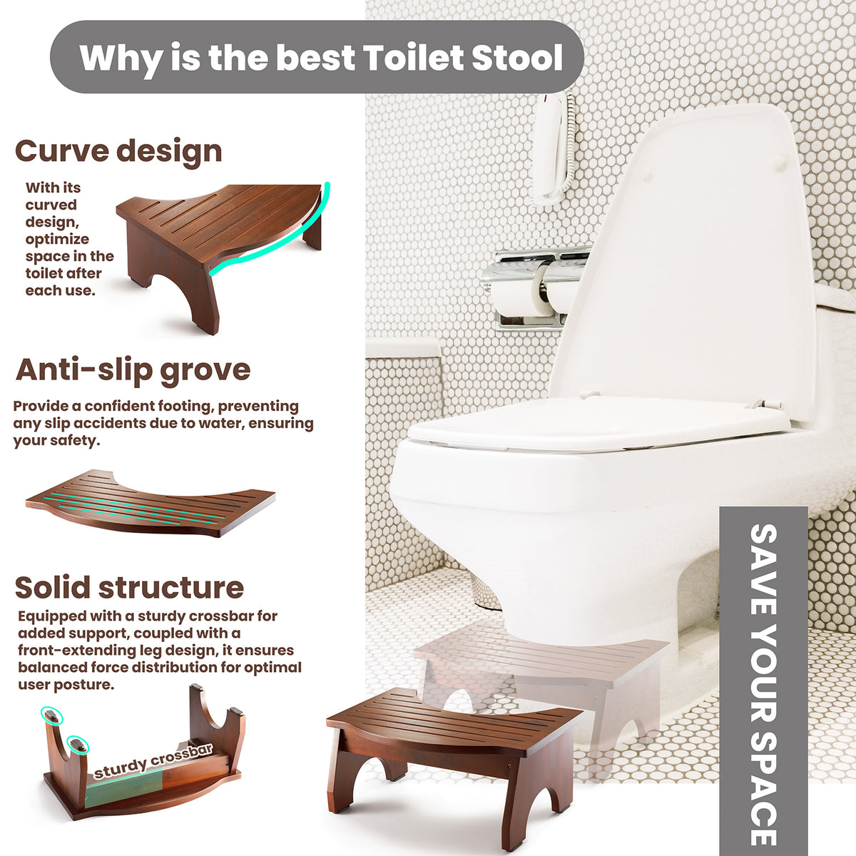 7" Toilet Step Stool for Adult - Acacia color-thumbmail-4