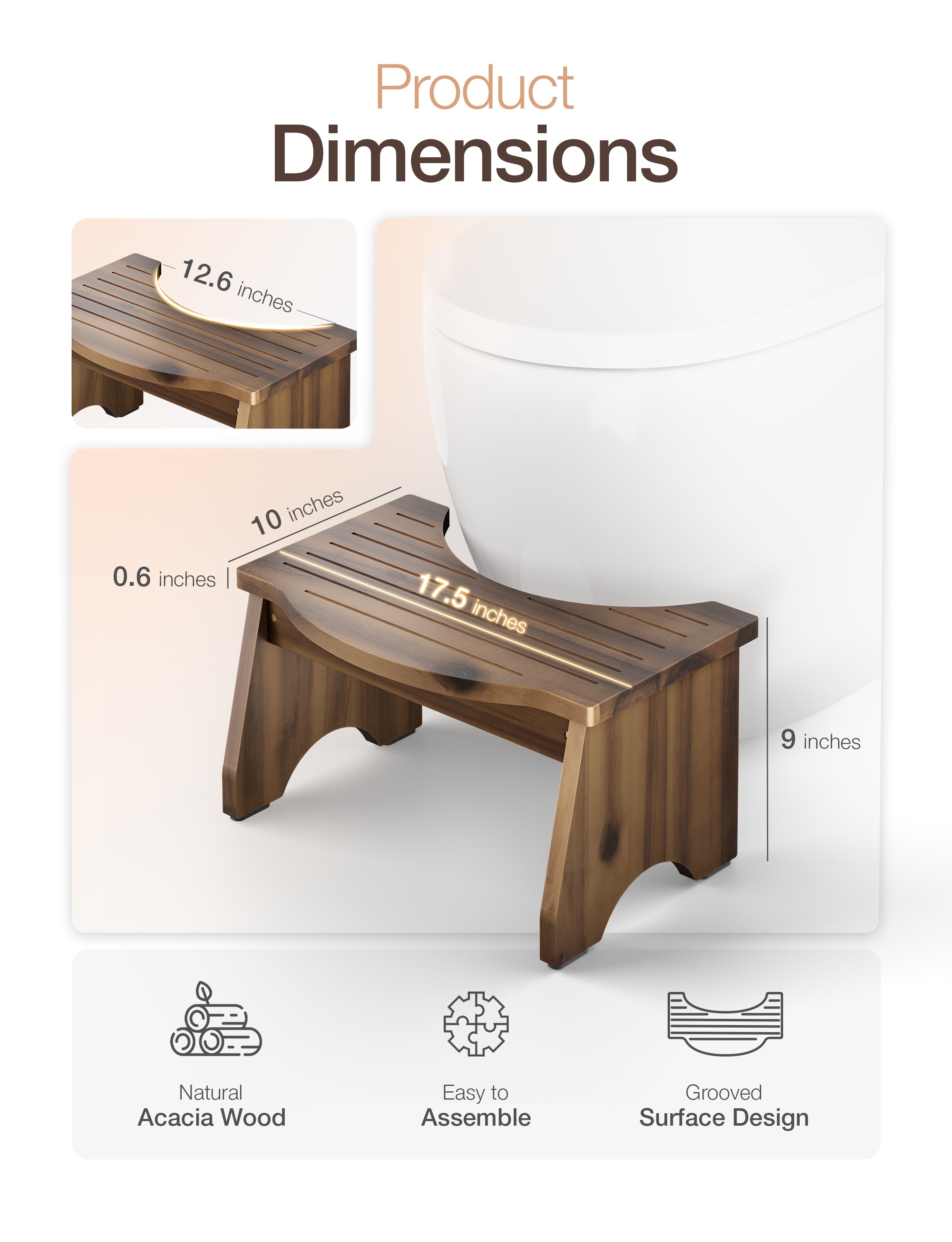 9" Toilet Step Stool for Adult - Walnut color-thumbmail-3