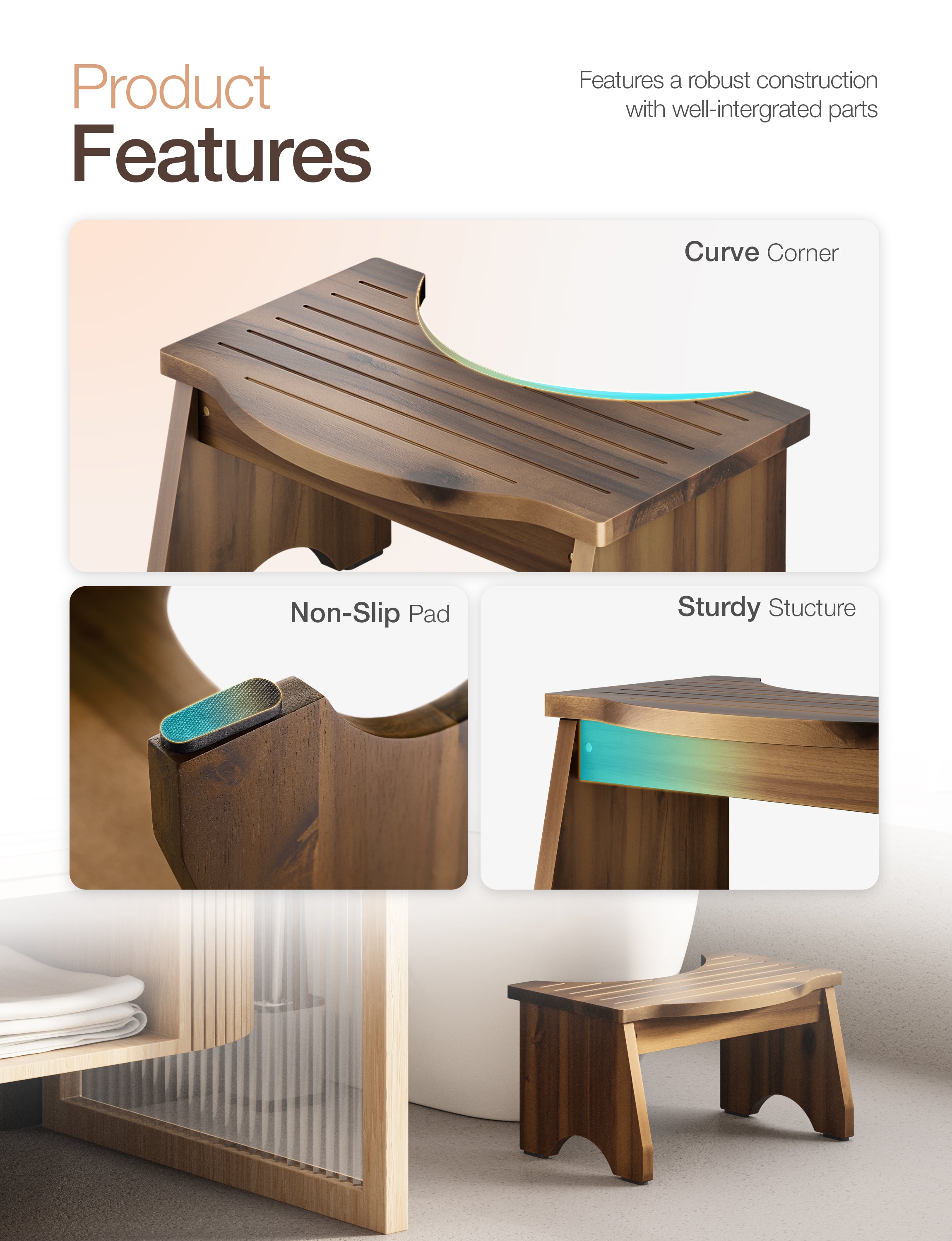 9" Toilet Step Stool for Adult - Walnut color-thumbmail-4