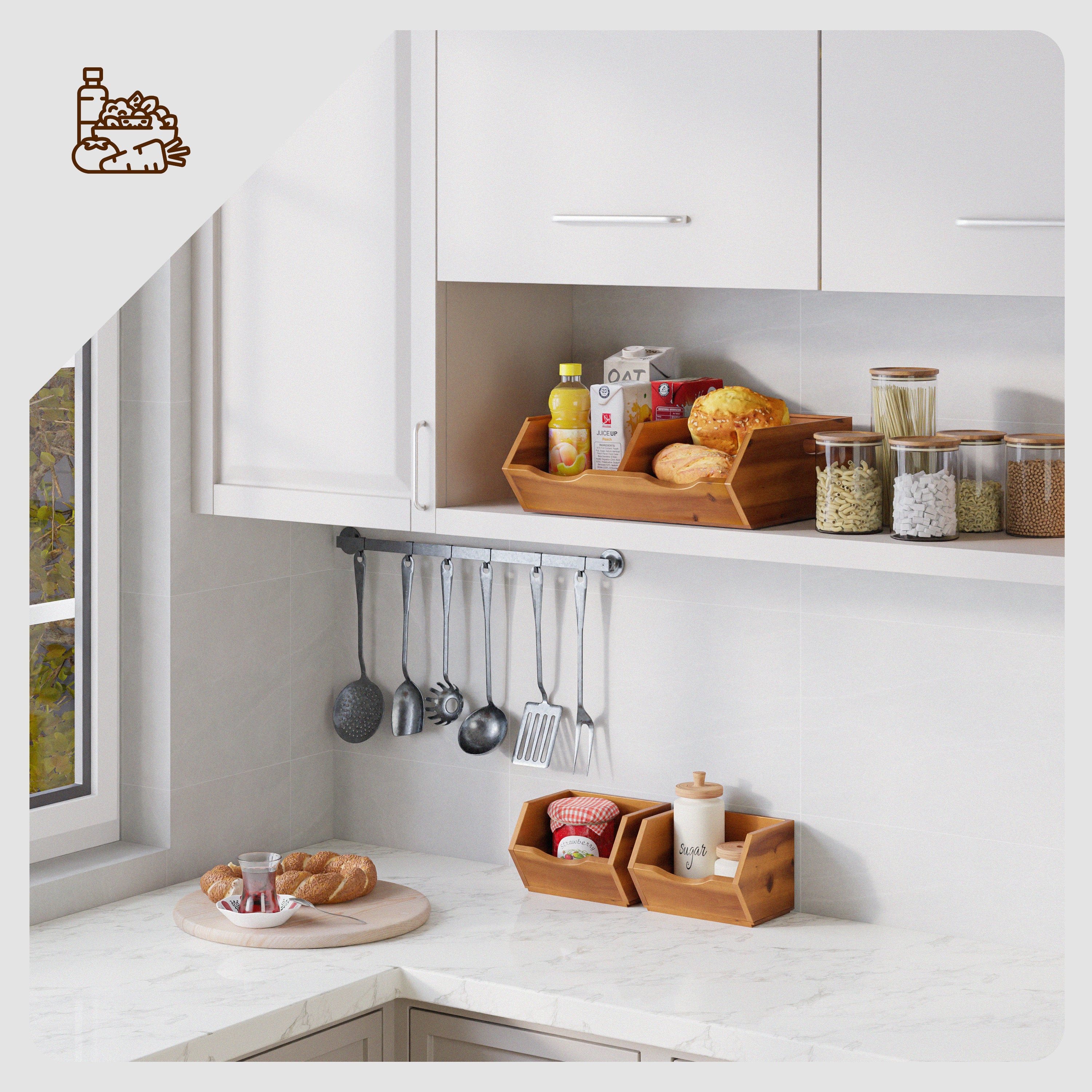 Set of 3 Pantry Storage Bins with handle - Acacia color-thumbmail-2