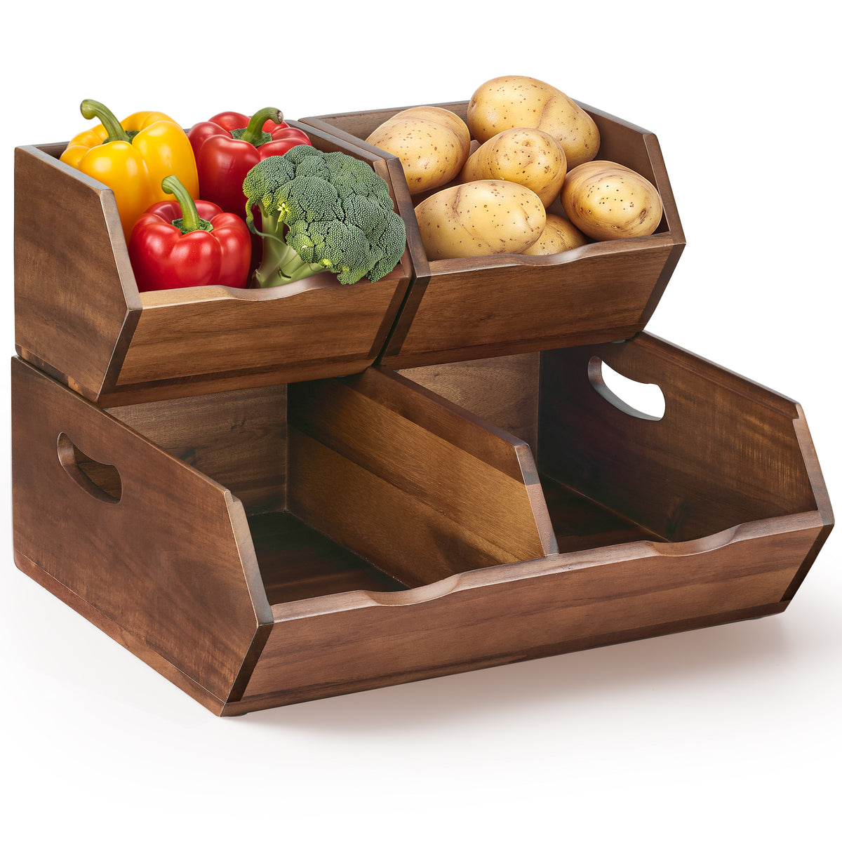 Set of 3 Pantry Storage Bins with handle - Walnut color-thumbmail-1