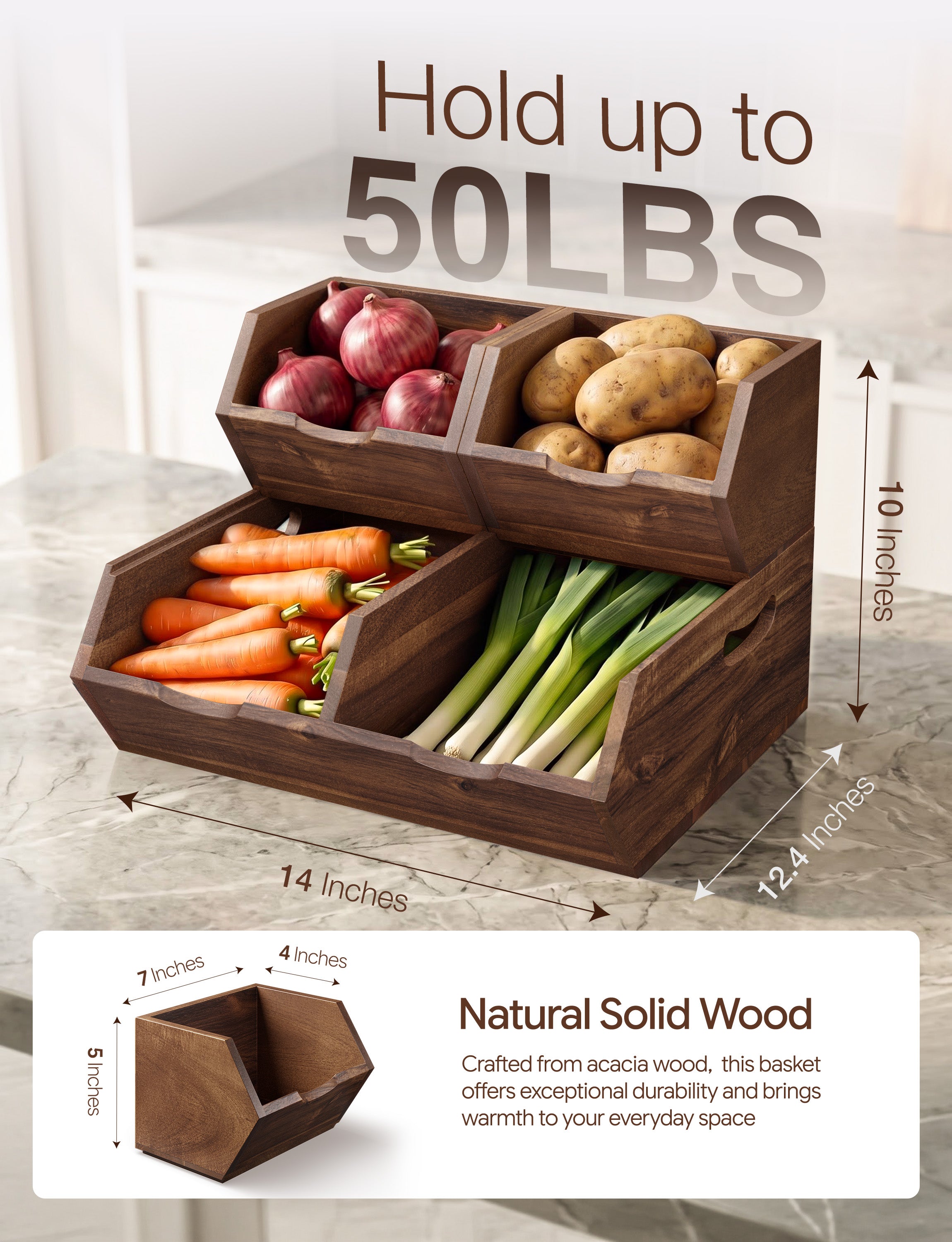 Set of 3 Pantry Storage Bins with handle - Walnut color-thumbmail-3