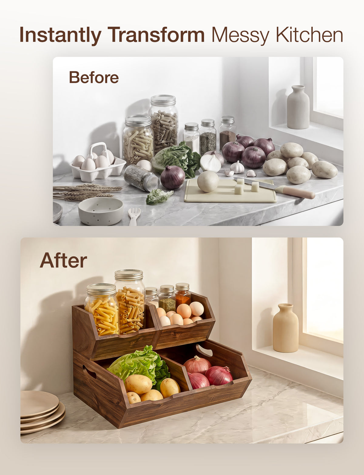Set of 3 Pantry Storage Bins with handle - Walnut color-thumbmail-5