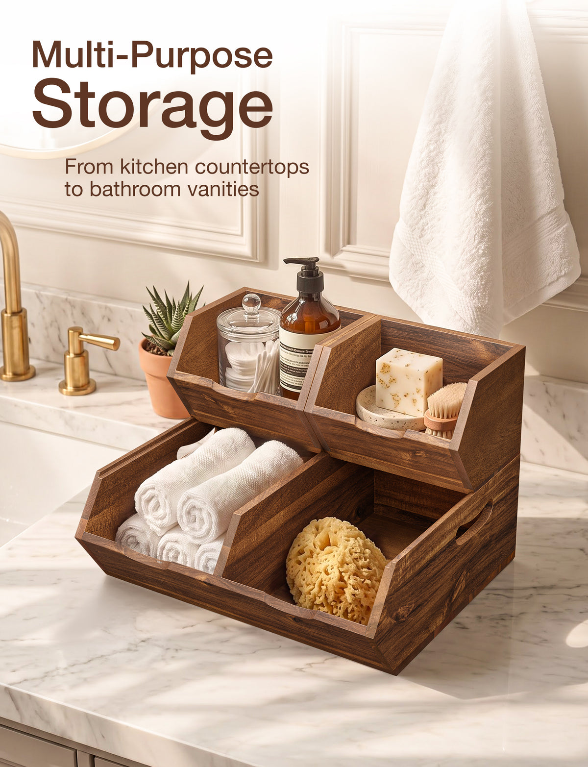 Set of 3 Pantry Storage Bins with handle - Walnut color-thumbmail-7