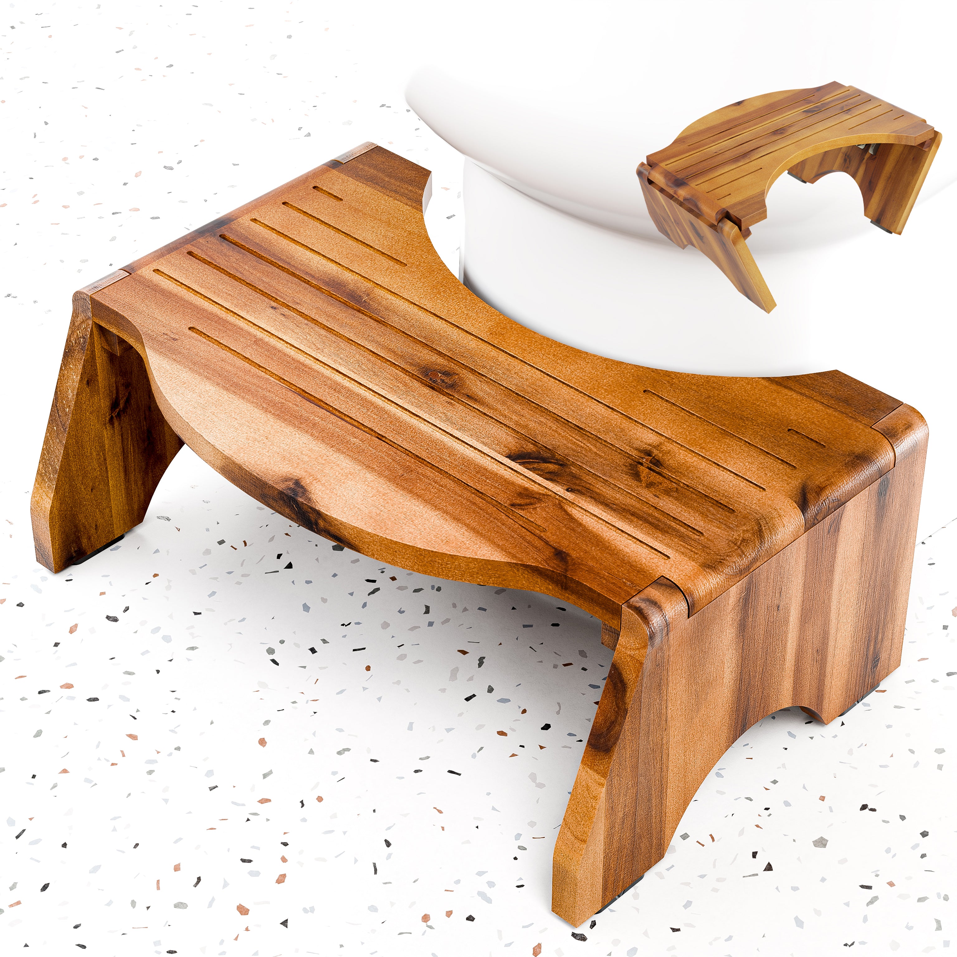 7"Toilet Step Stool Foldable for Adult ( round edge ) - Acacia color