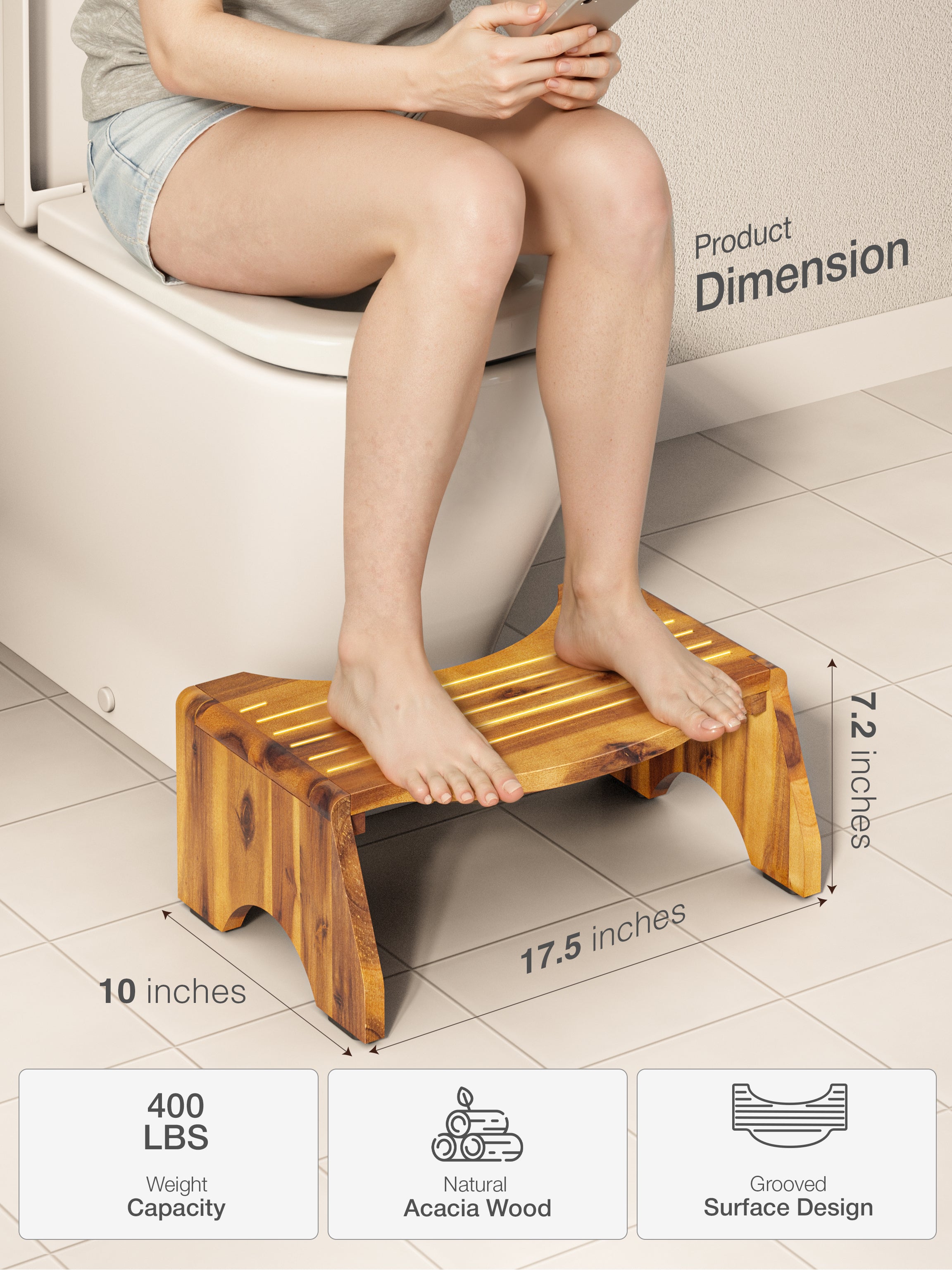 7"Toilet Step Stool Foldable for Adult ( round edge ) - Acacia color-thumbmail-3
