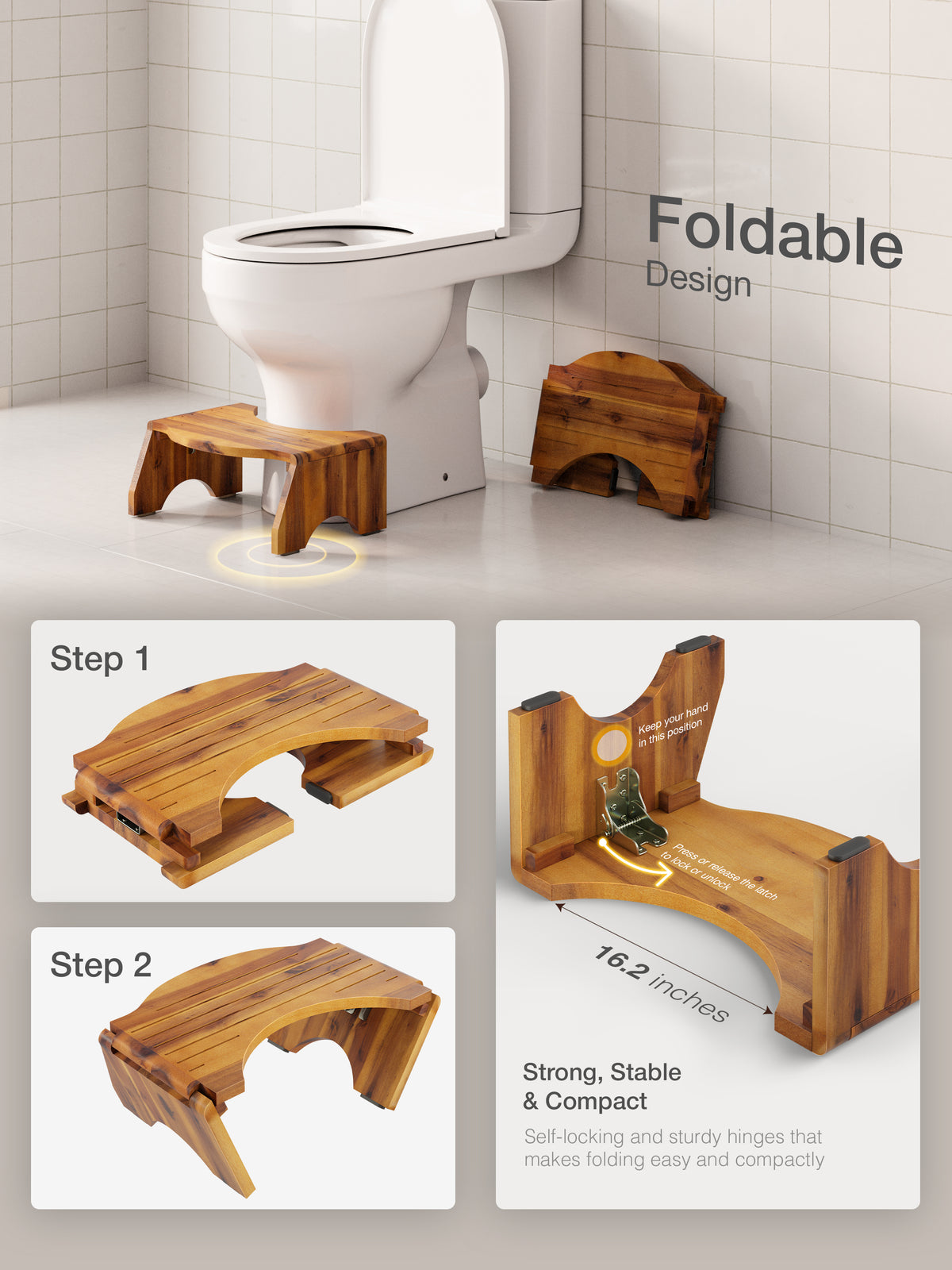 7"Toilet Step Stool Foldable for Adult ( round edge ) - Acacia color-thumbmail-4