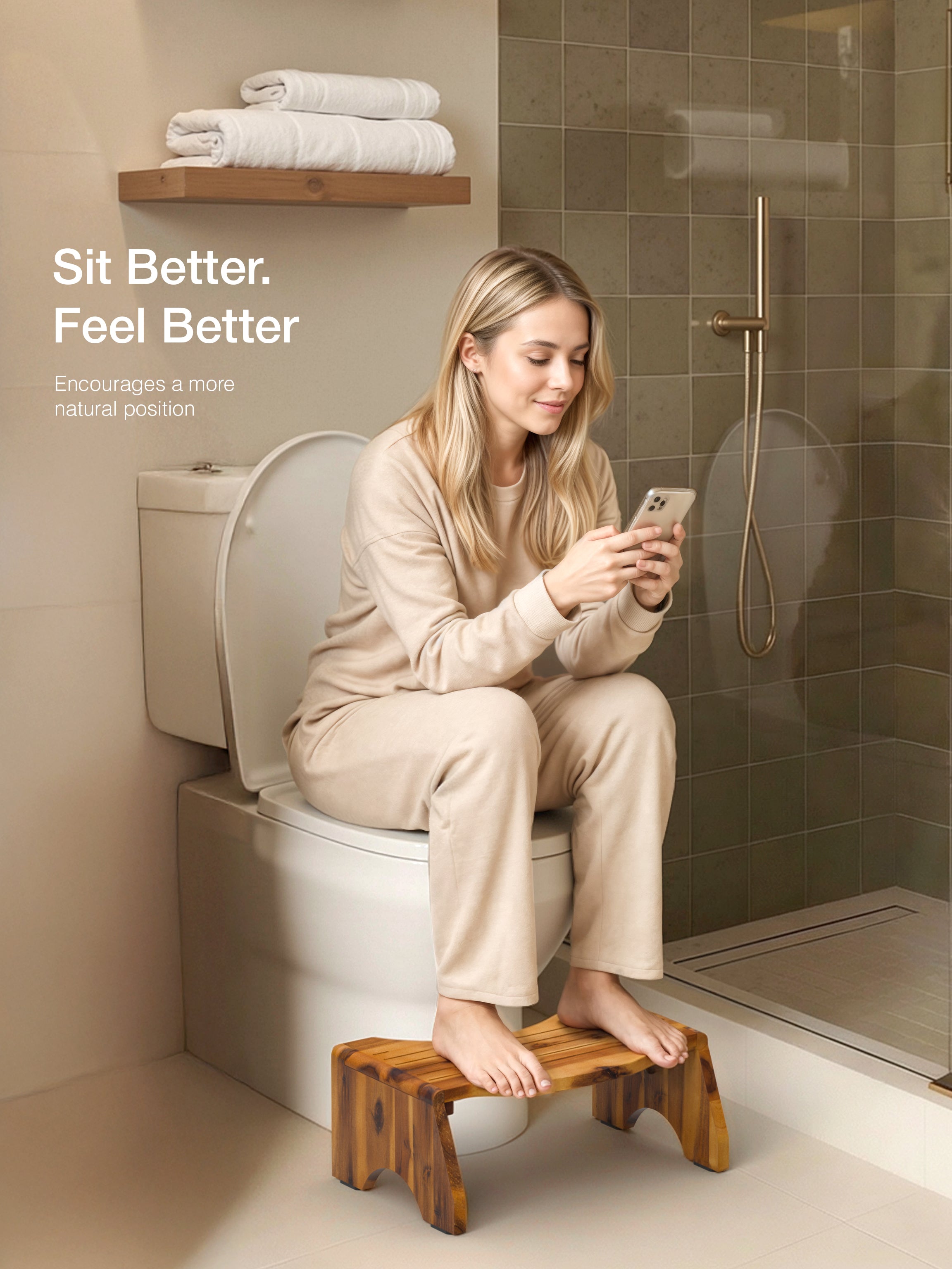 7"Toilet Step Stool Foldable for Adult ( round edge ) - Acacia color-thumbmail-2