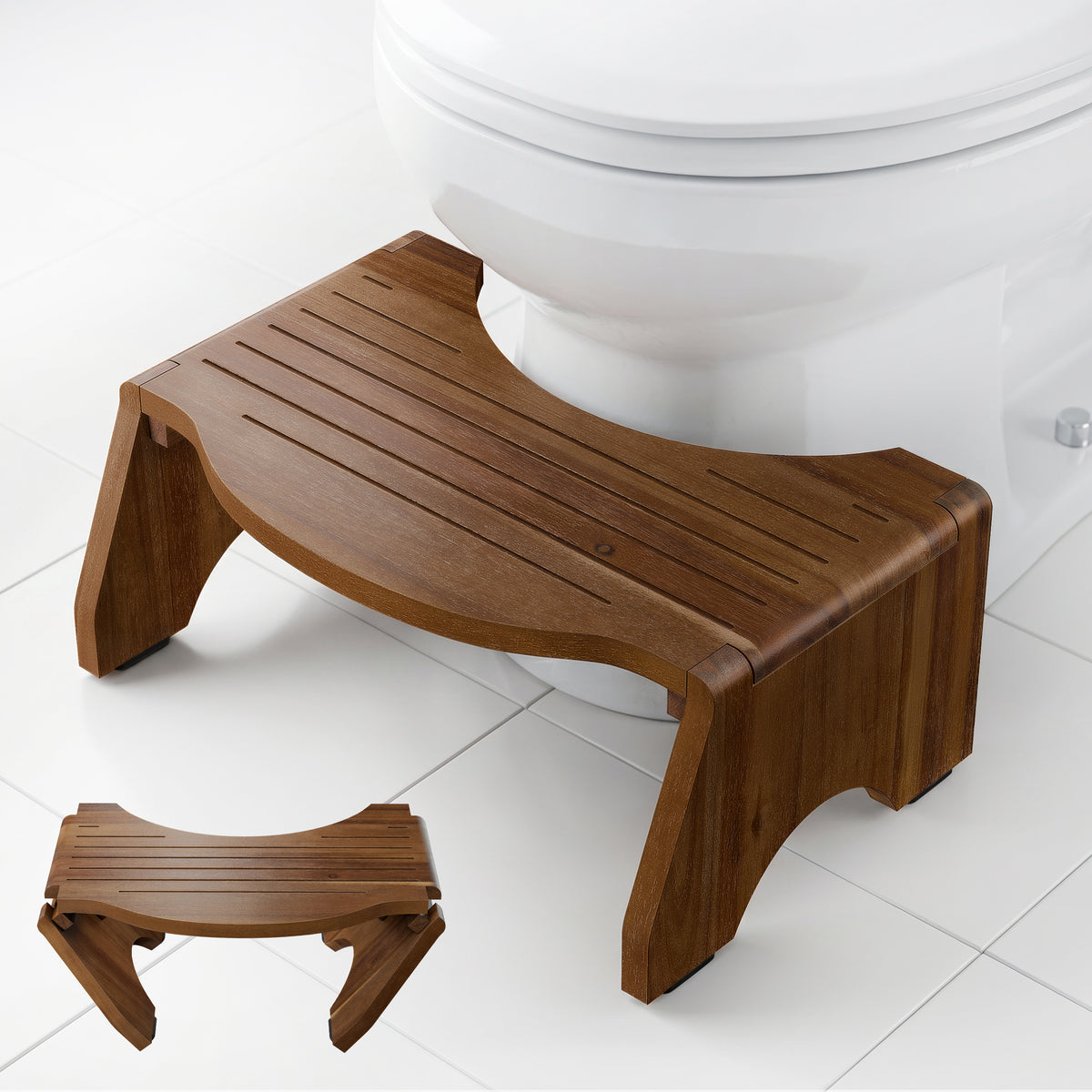 7"Toilet Step Stool Foldable for Adult (round edge) - Walnut color