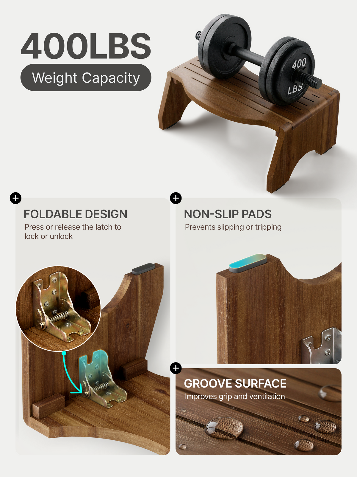 7"Toilet Step Stool Foldable for Adult (round edge) - Walnut color-thumbmail-3