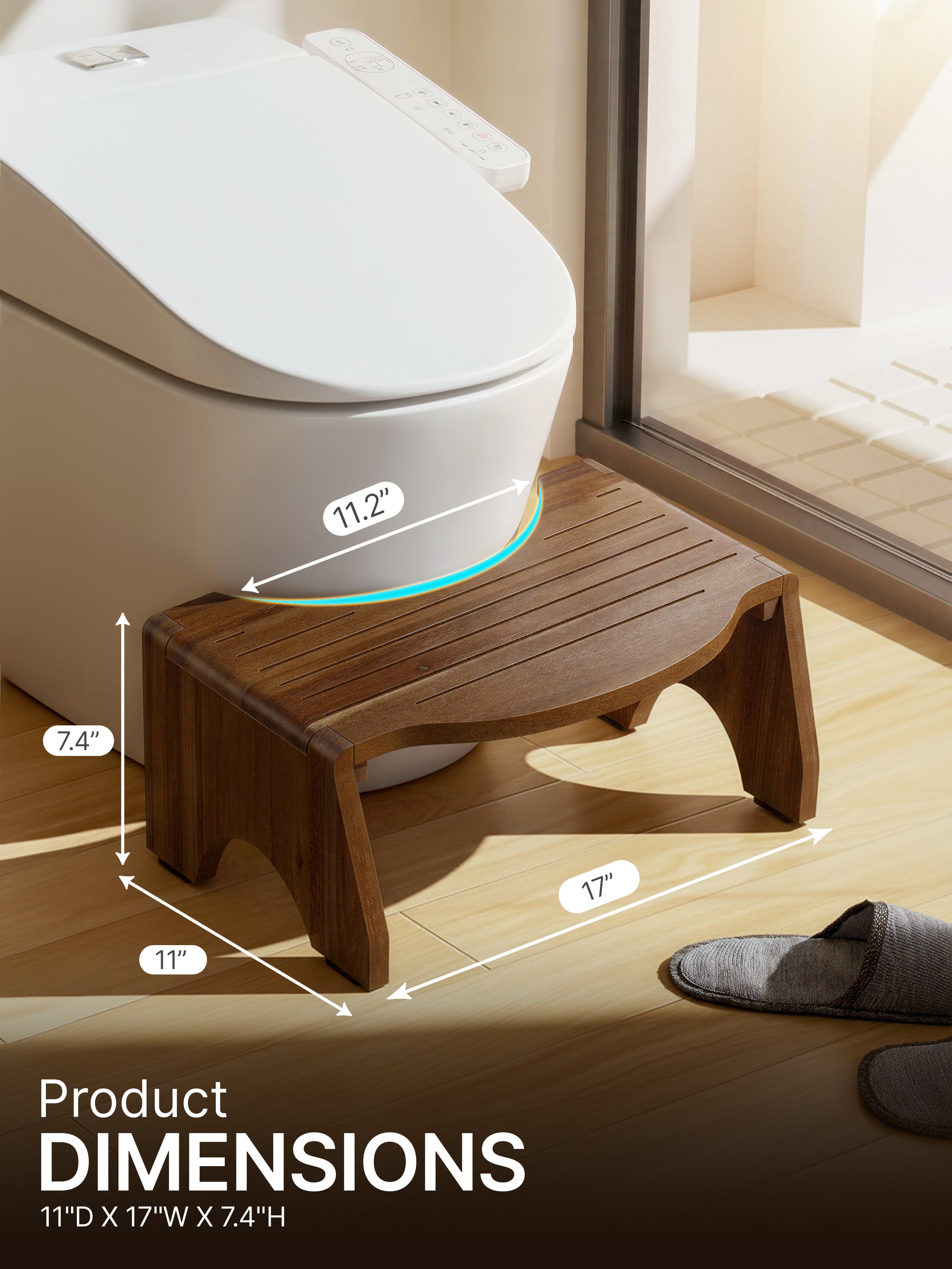 7"Toilet Step Stool Foldable for Adult (round edge) - Walnut color-thumbmail-4