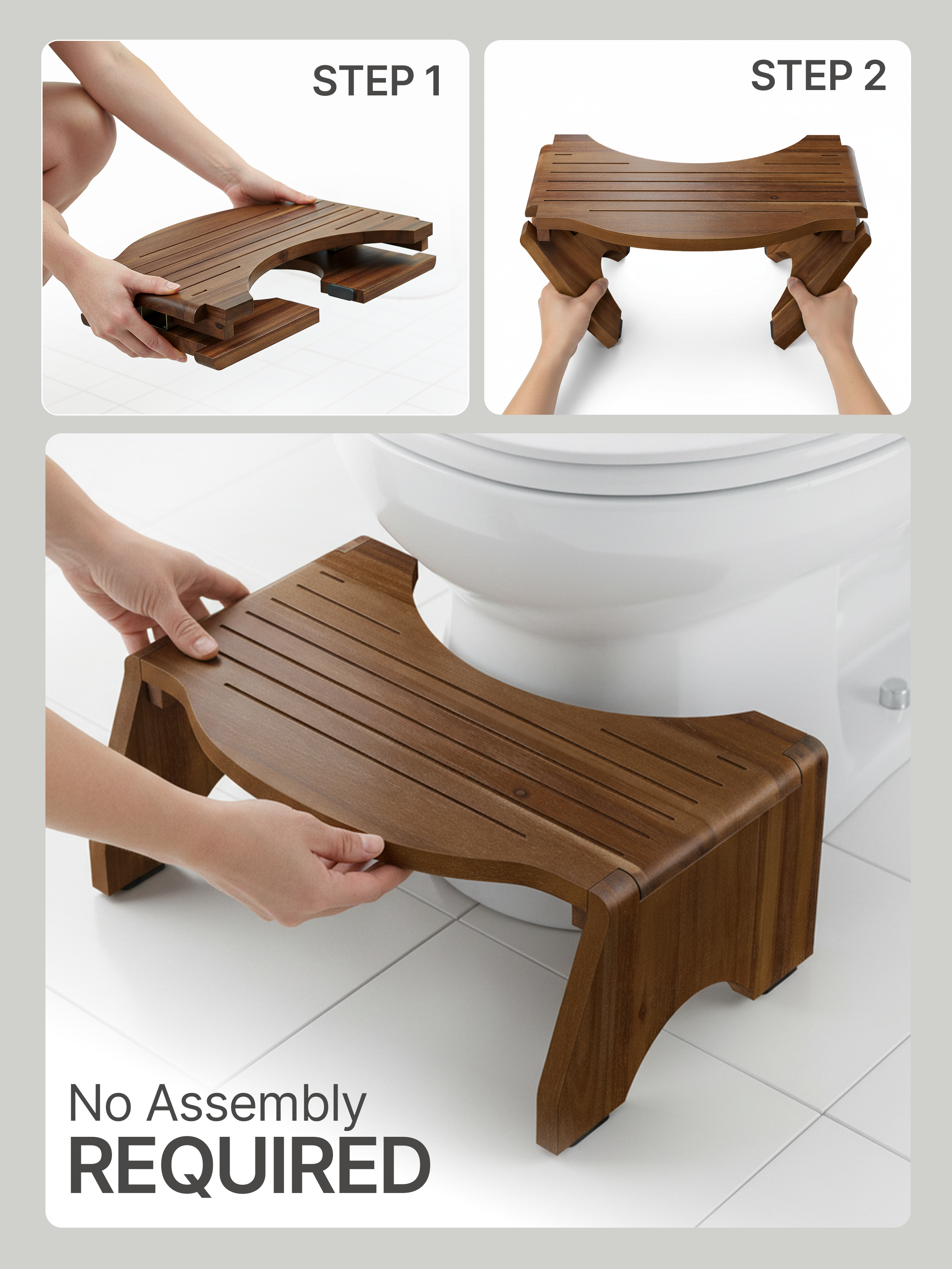 7"Toilet Step Stool Foldable for Adult (round edge) - Walnut color-thumbmail-5