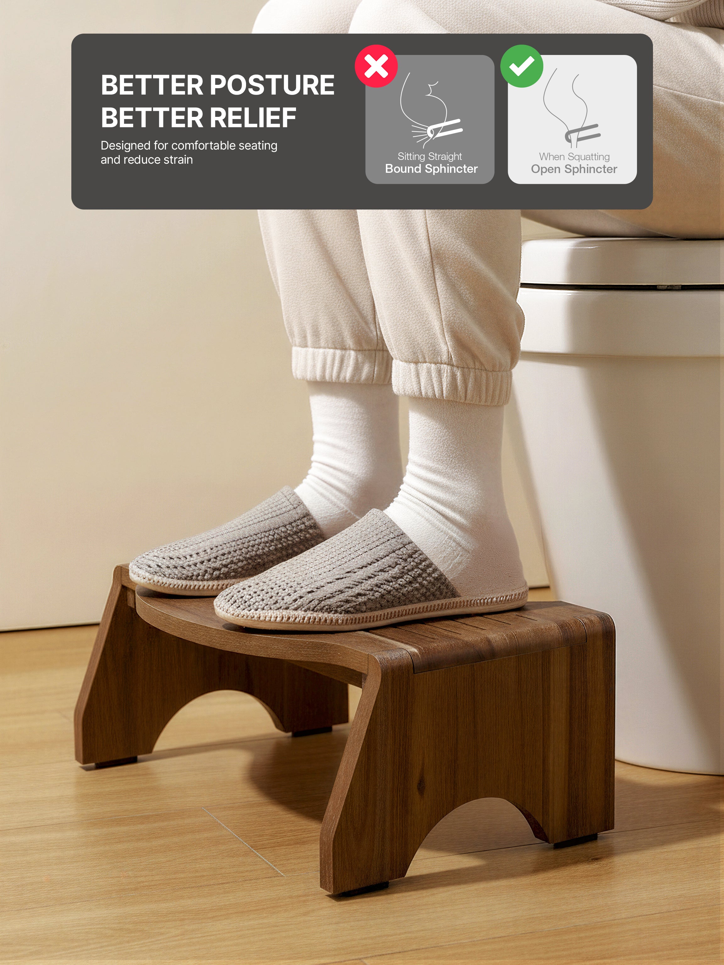 7"Toilet Step Stool Foldable for Adult (round edge) - Walnut color-thumbmail-6