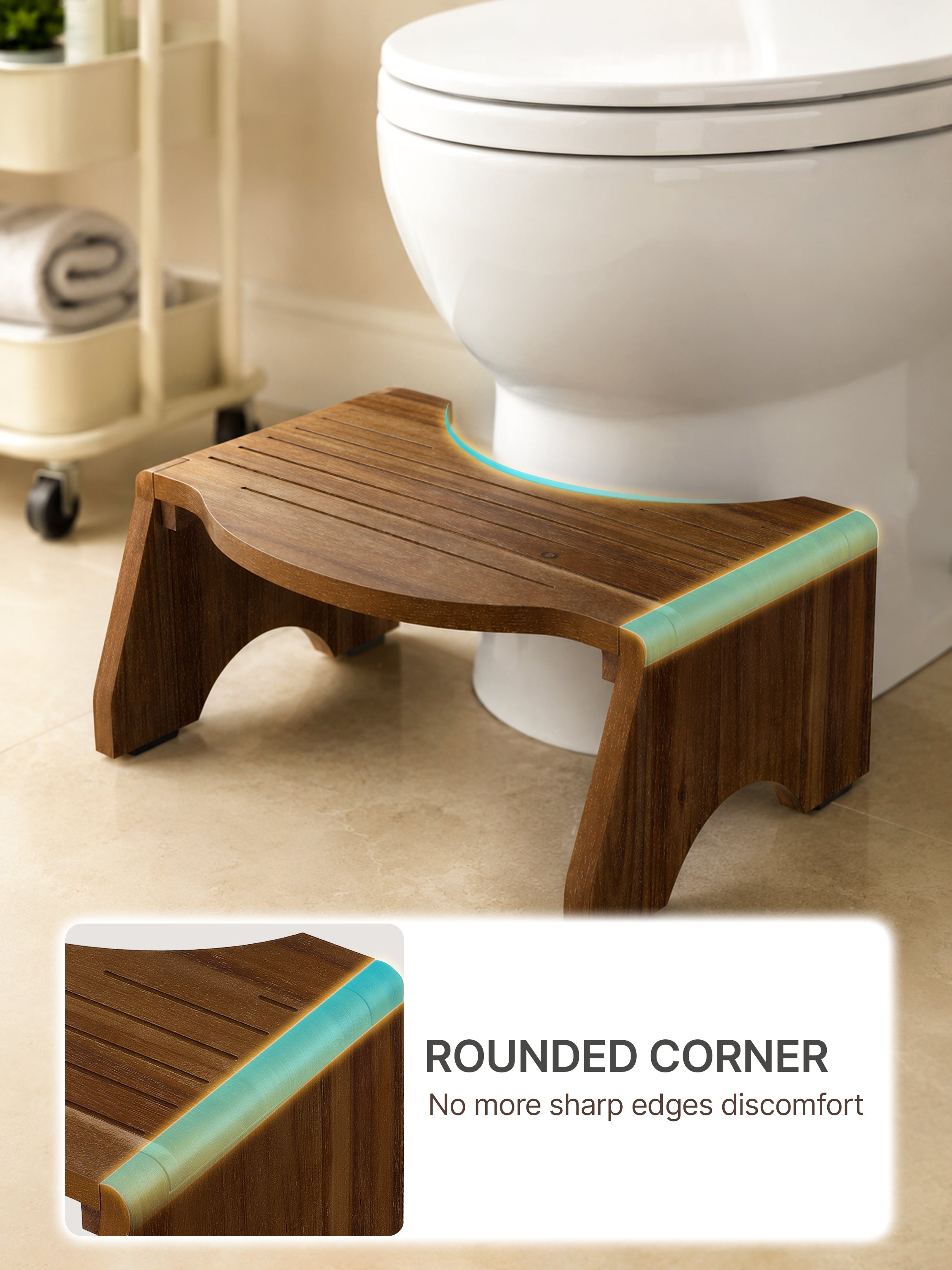 7"Toilet Step Stool Foldable for Adult (round edge) - Walnut color-thumbmail-7