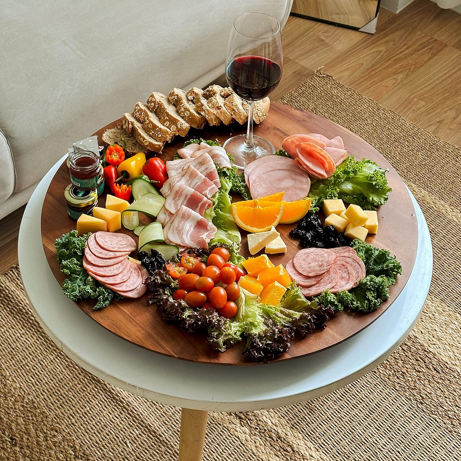 21" Acacia Wood Lazy Susan for Table Top, Swivel Charcuterie Board-thumbmail-2