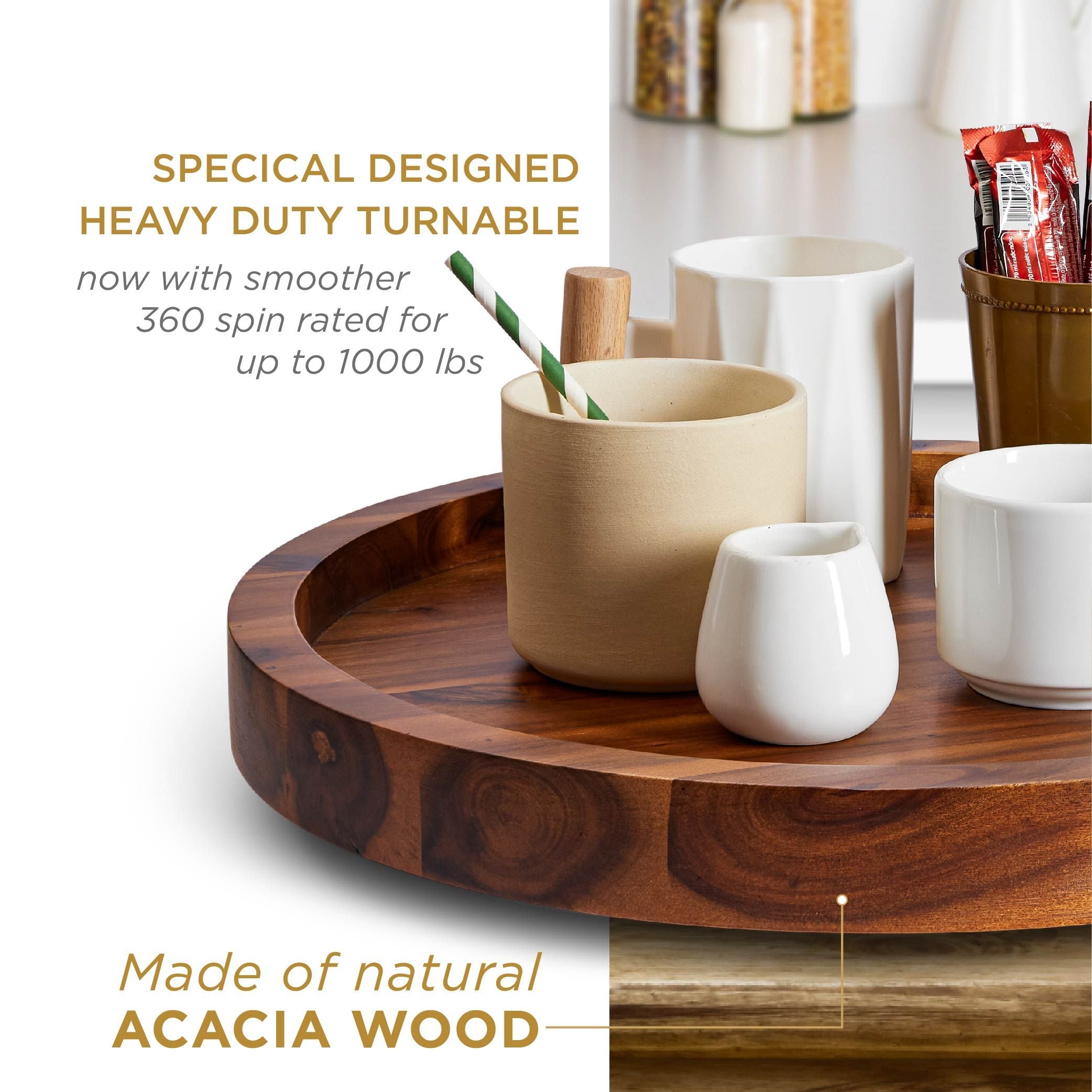 16" Wooden Lazy Susan Organizer for Cabinet, 360° Rotation, High Rim-thumbmail-5