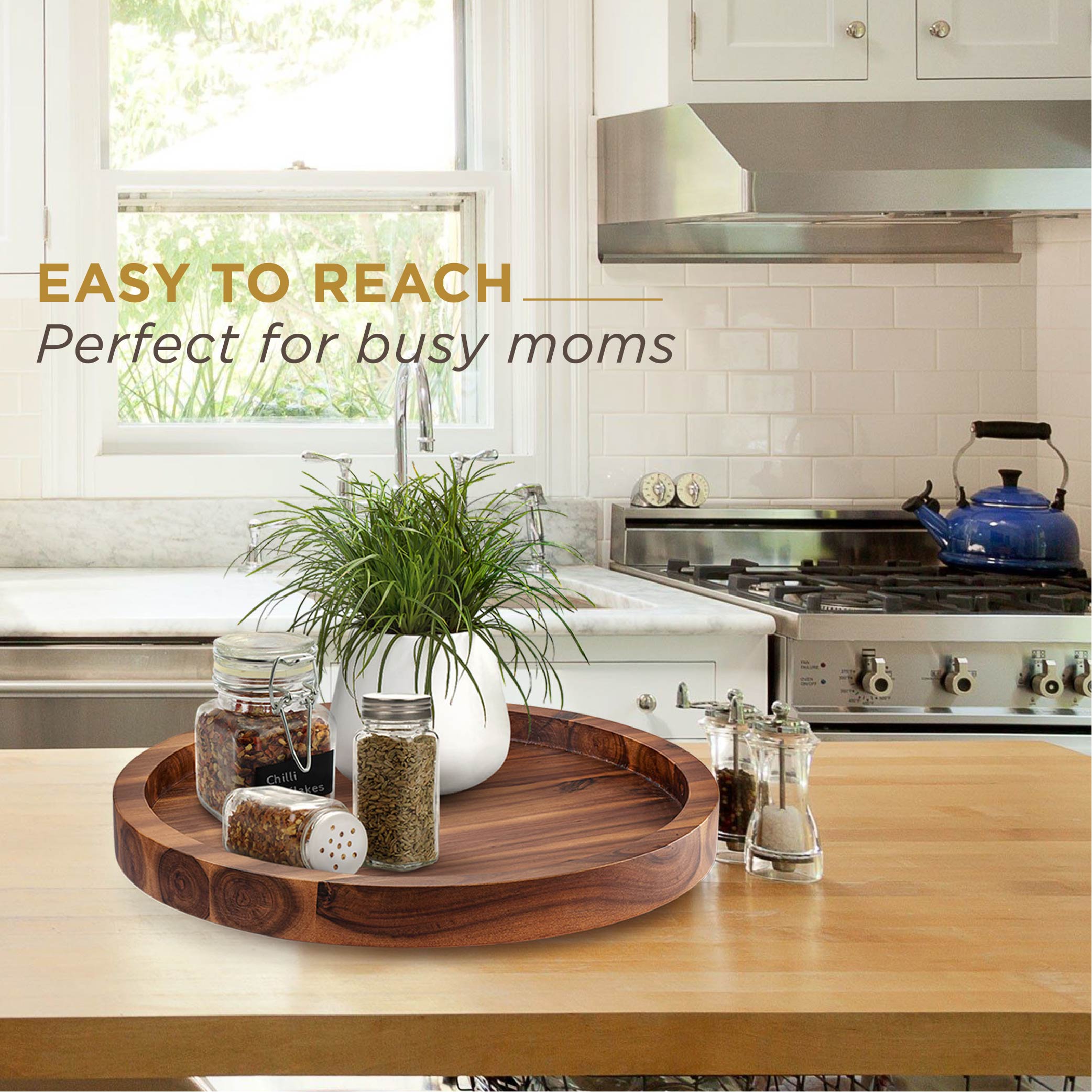 16" Wooden Lazy Susan Organizer for Cabinet, 360° Rotation, High Rim