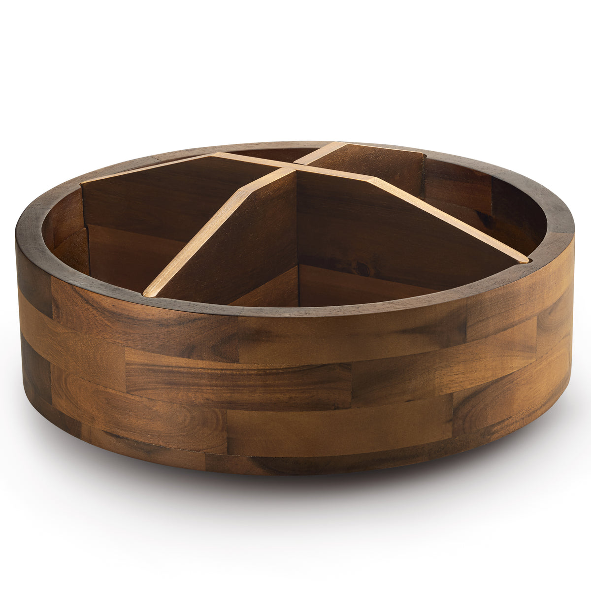 12" Wooden Lazy Susan Organizer with 4 Dividers, High Rim, Rotate